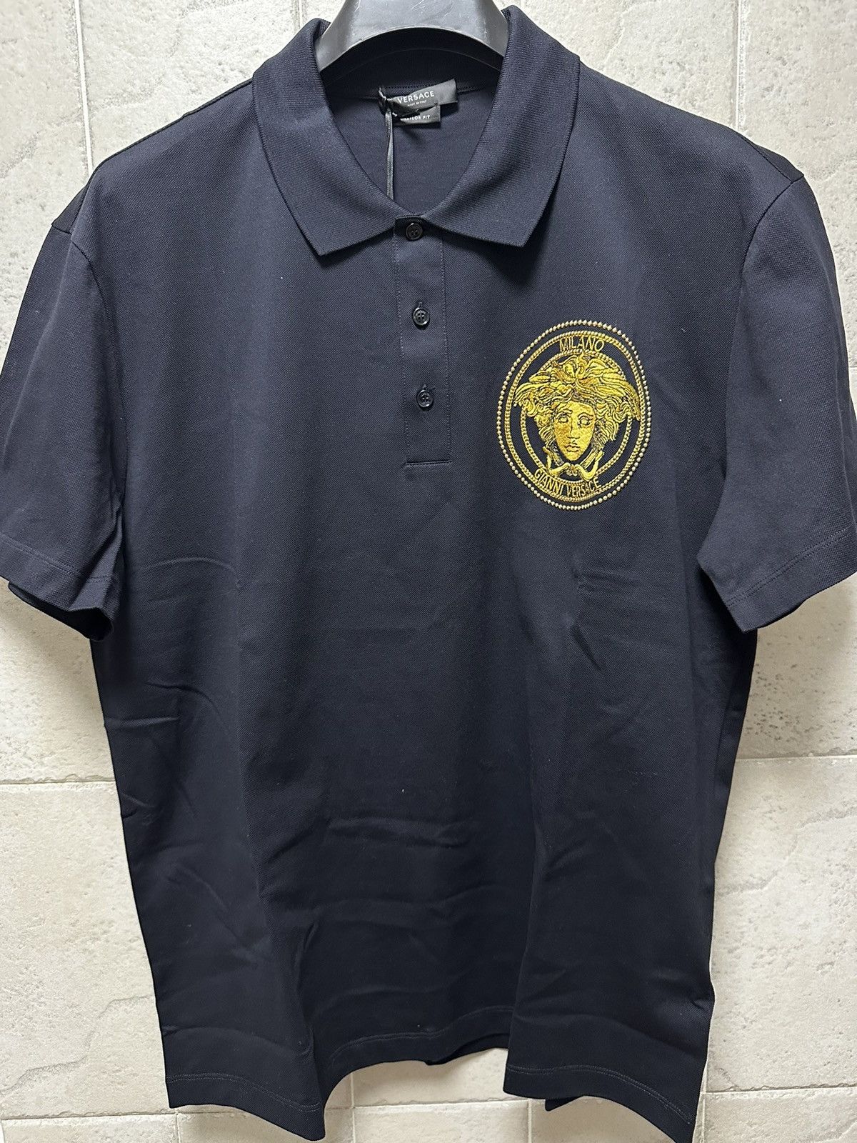 image of Versace Medusa Polo in Dark Navy, Men's (Size XL)