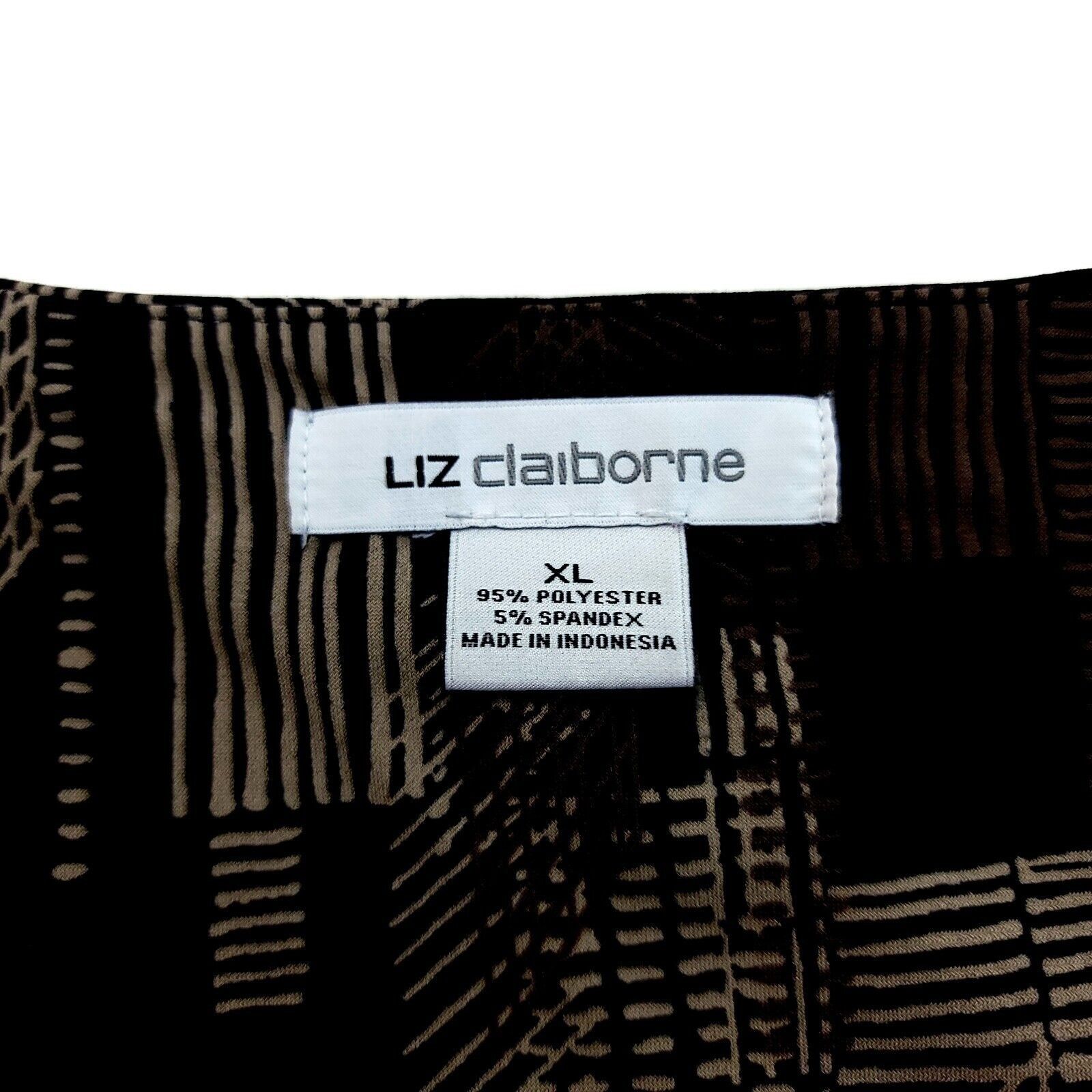Liz Claiborne Liz Claiborne Black Tan Abstract Print Shirt Dress Long Slee Size XL / US 12-14 / IT 48-50 - 4 Thumbnail
