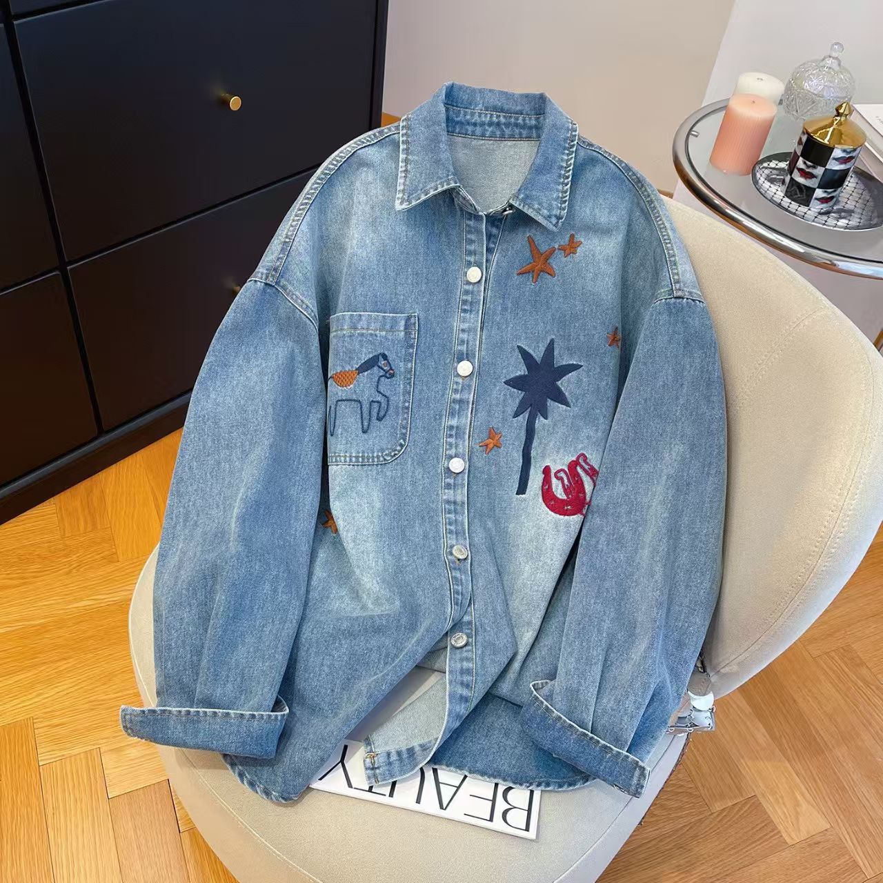 Vintage Embroidered Denim Shirt: A Retro, Youthful Look Size US L / EU 52-54 / 3 - 1 Thumbnail