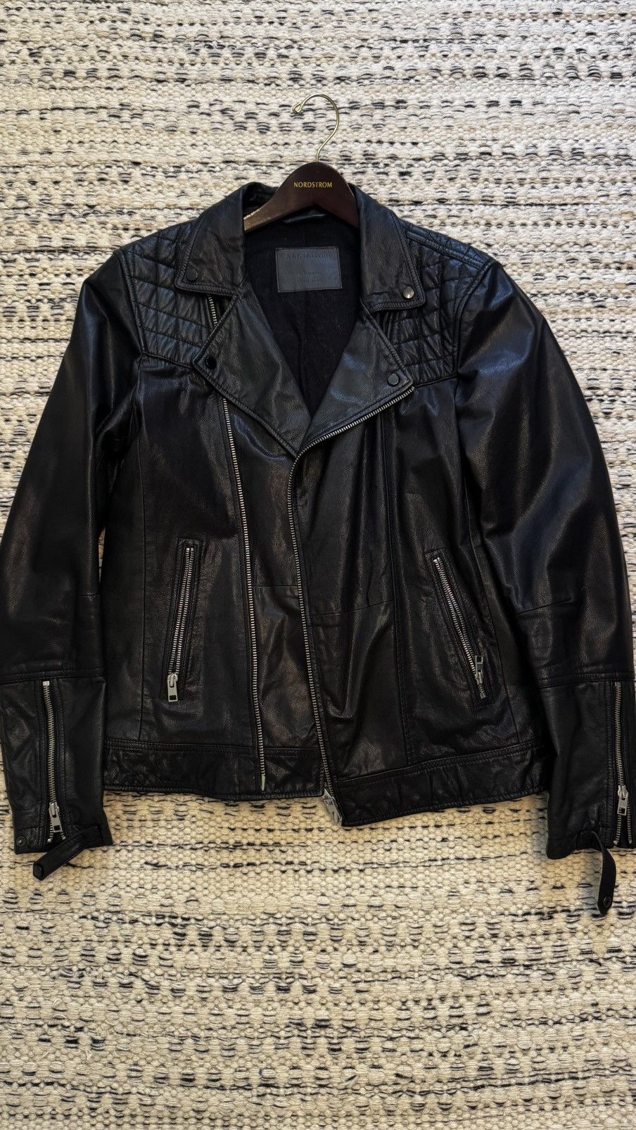 Allsaints Milo Asymmetric Zip Leather Biker Jacket by All