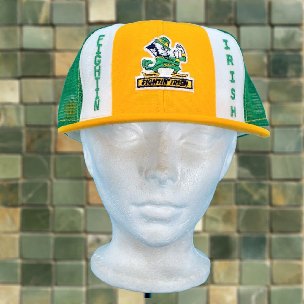 Vintage AJD VTG 1980s Fightin Irish Lucky Stripes Snapback Hat Sz L, Yellow, Mesh, Adjustable, Original Cap, 80s NFL Football Style Womens Size ONE SIZE - 1 Thumbnail