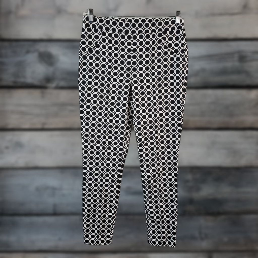 Joseph Ribkoff Joseph Ribkoff Womens Pants Pull On Skinny 8 Black Geometric Mid Rise Size 30" / US 8 / IT 44 - 1 Thumbnail