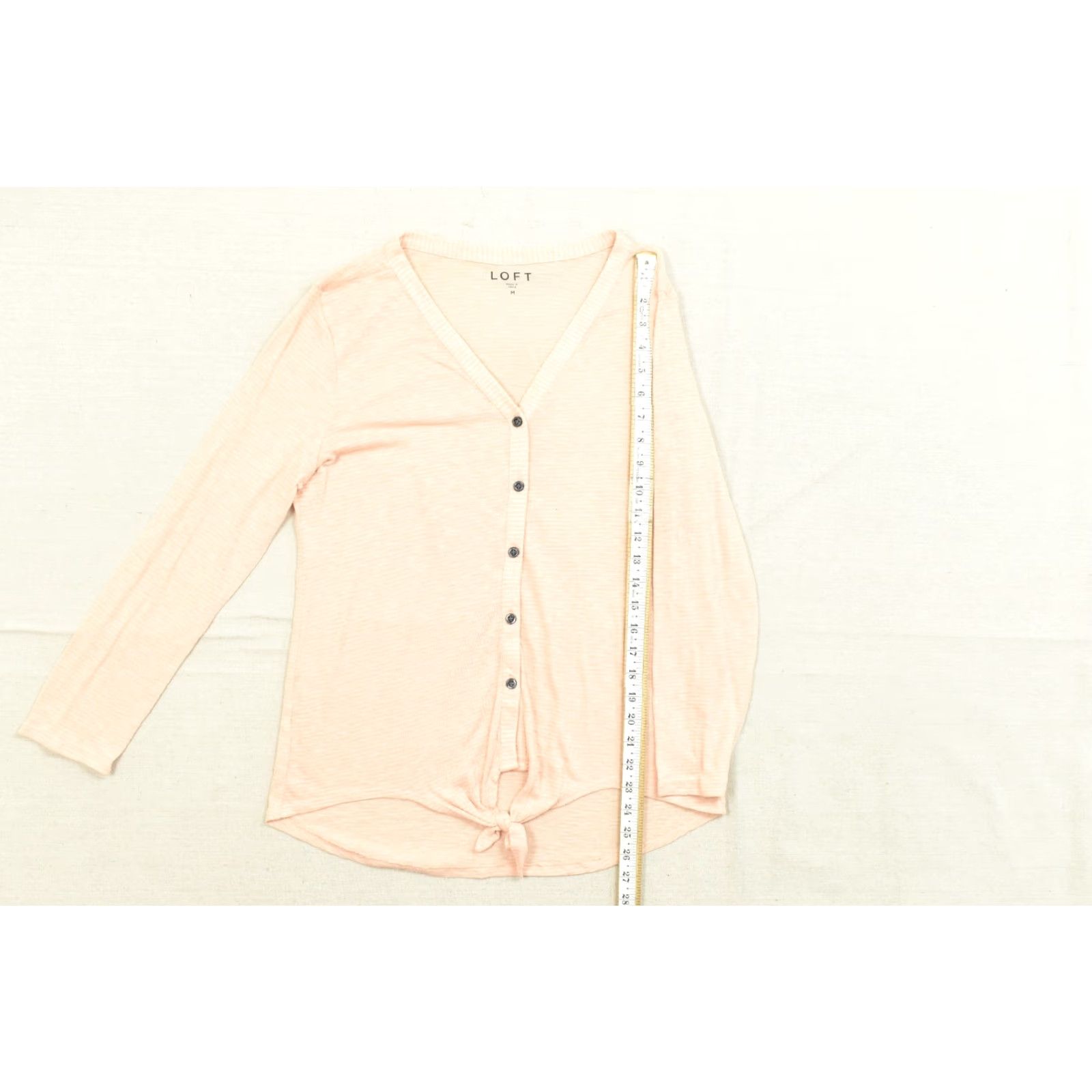 Loft LOFT Women's M Peach Striped Long Sleeve V-Neck Button Down Tie Front Top Blouse Shirt Womens Regular Pink Size M / US 6-8 / IT 42-44 - 5 Thumbnail