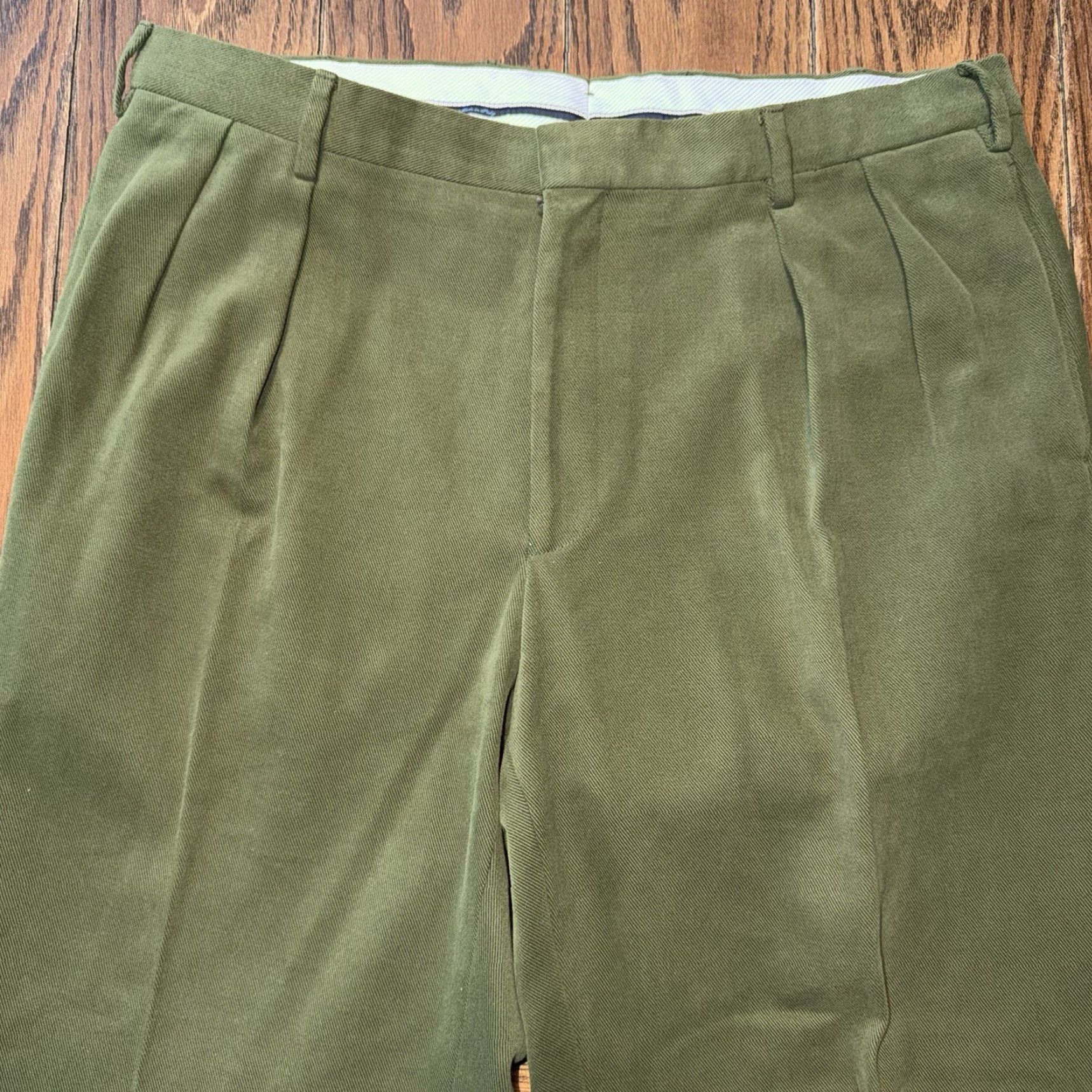 Vintage Ben Silver Charleston Steep Twill Cotton Trousers Mens 37x32 Green Italy Cuffed Size US 38 / EU 54 - 3 Thumbnail