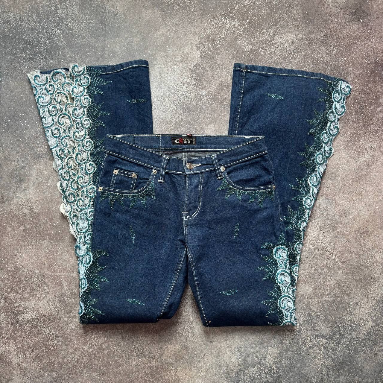 If Six Was Nine Amazing Vintage Pearl Details Super Flared Jeans Size 28" / US 6 / IT 42 - 4 Thumbnail