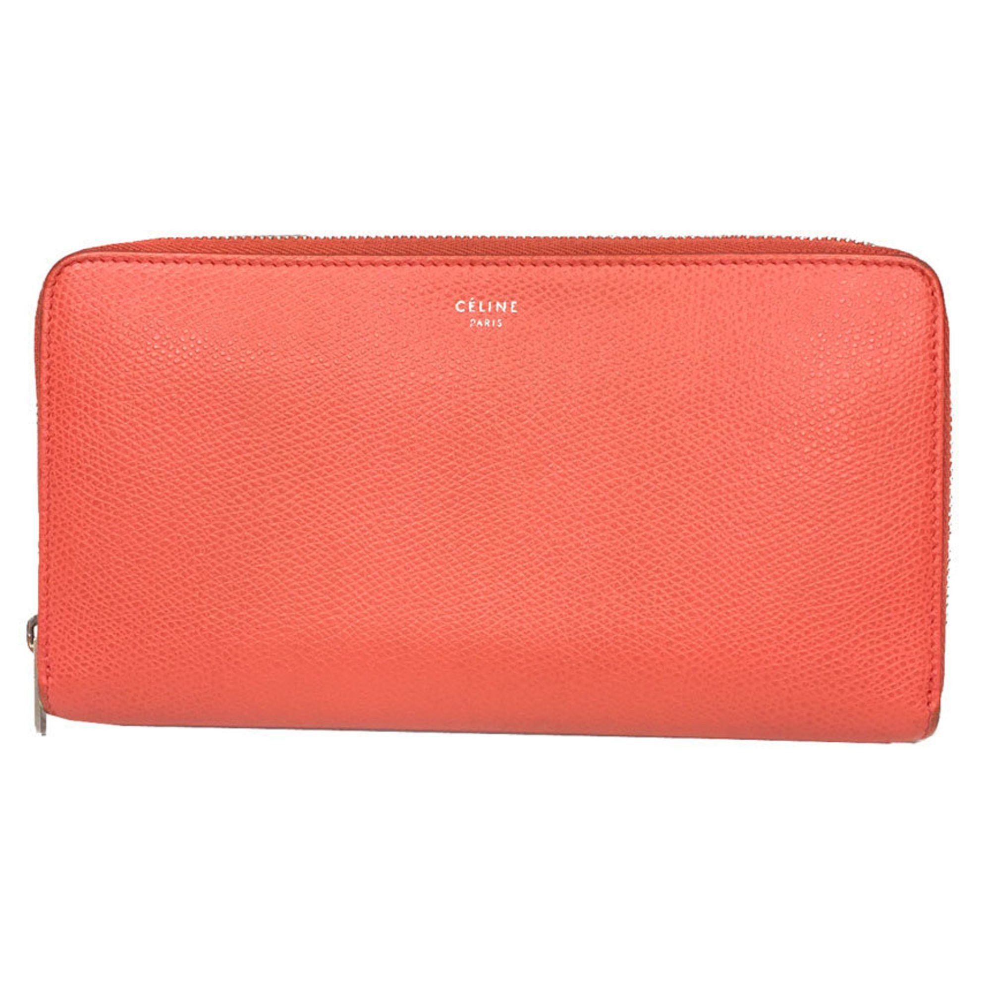 image of Celine Round Long Wallet Leather Salmon Orange Aq9401, Women's