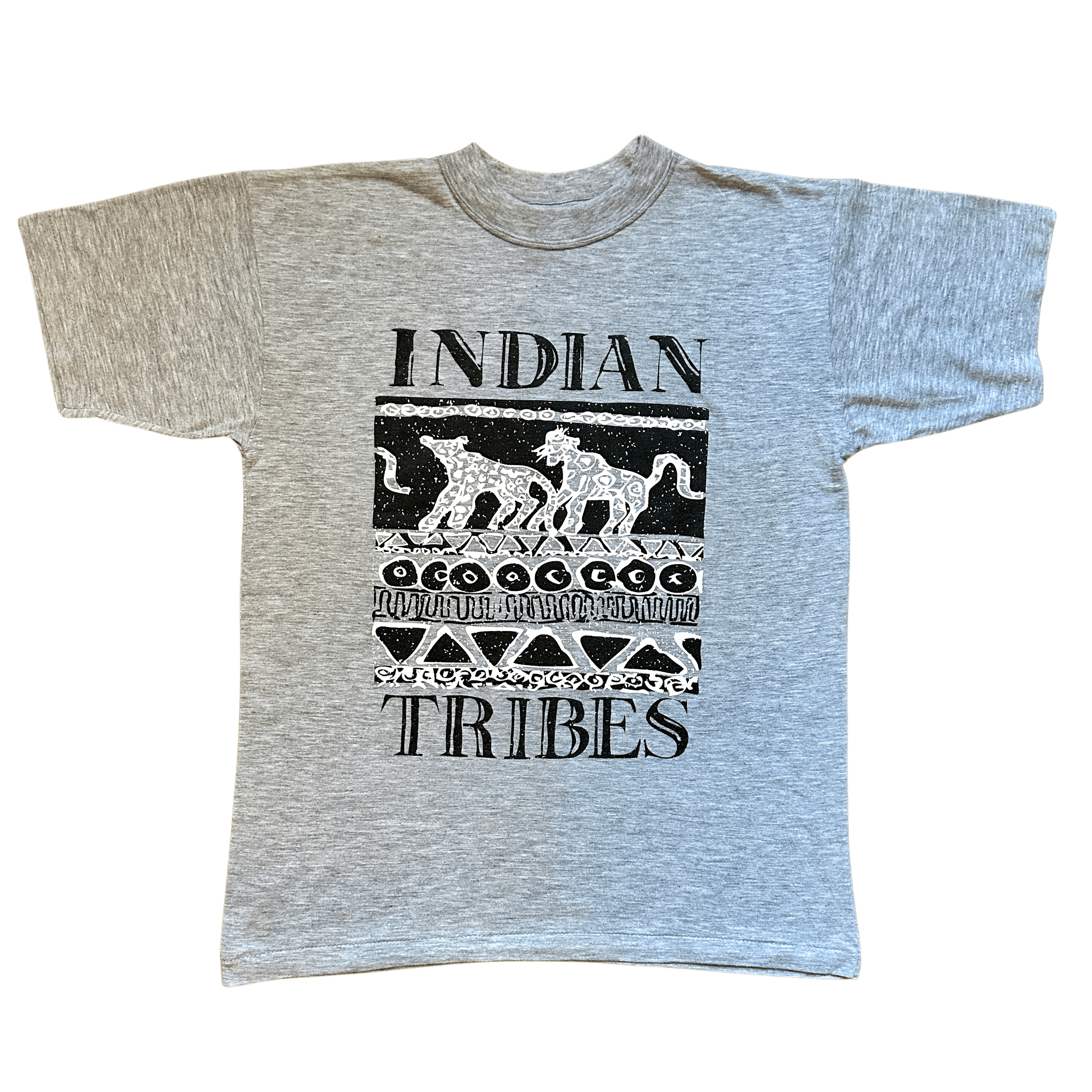 Vintage Gray Cotton Single Stitch T-Shirt Tribal Print Unisex TEE Size US S / EU 44-46 / 1 - 2 Thumbnail