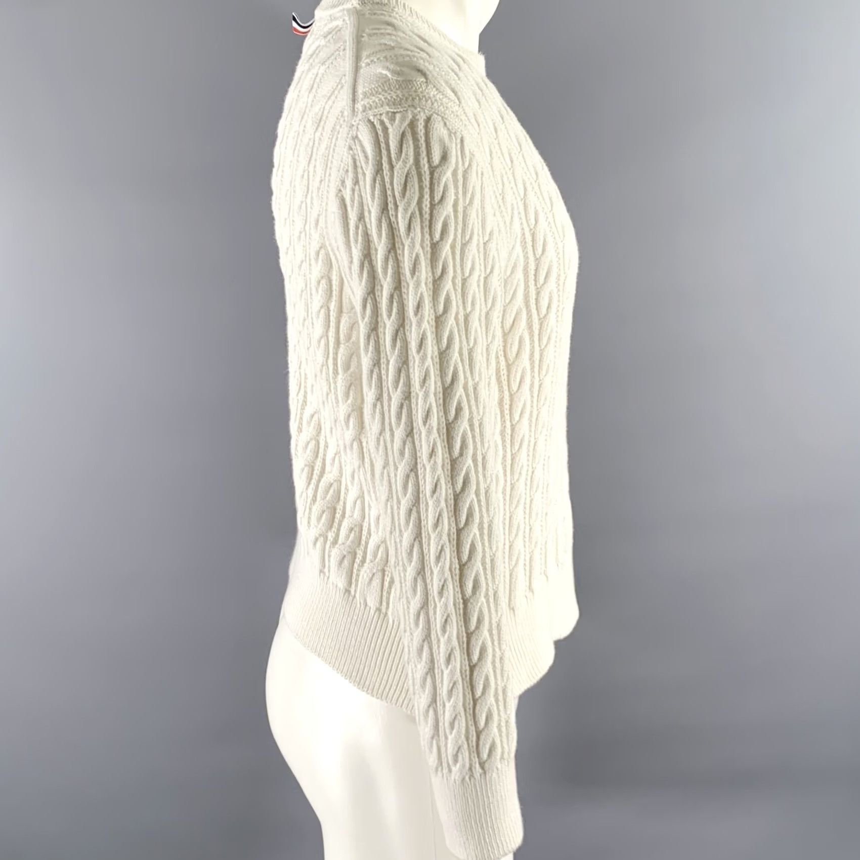 Thom Browne THOM BROWNE Sweater Size M White Grey Cotton Cable Knit Men Size US M / EU 48-50 / 2 - 3 Thumbnail