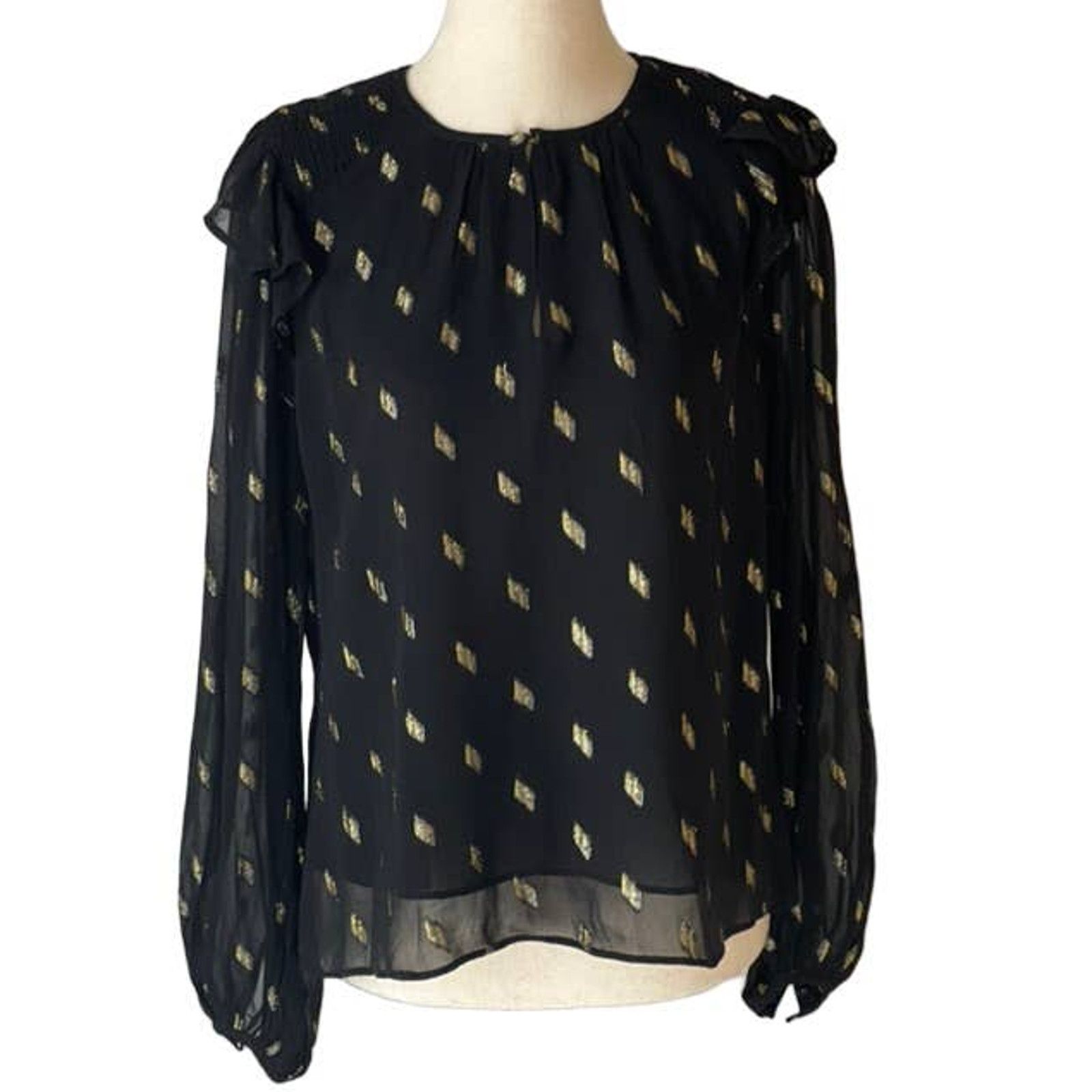 image of Whistles Metallic Dobby Top In Black And Gold, Women's (Size Small)