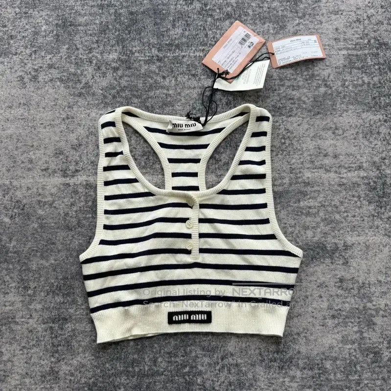 Miu Miu Miu Miu Striped Cotton Crop Top for Women . Size L / US 10 / IT 46 - 1 Thumbnail