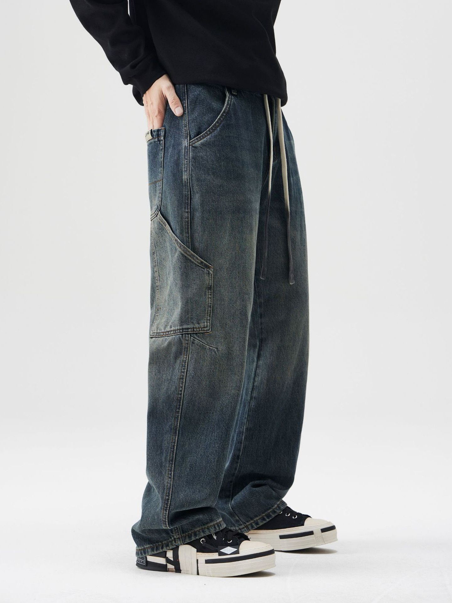 Japanese Brand Japanese trendy straight patchwork drawstring cargo jeans Size US 32 / EU 48 - 3 Thumbnail