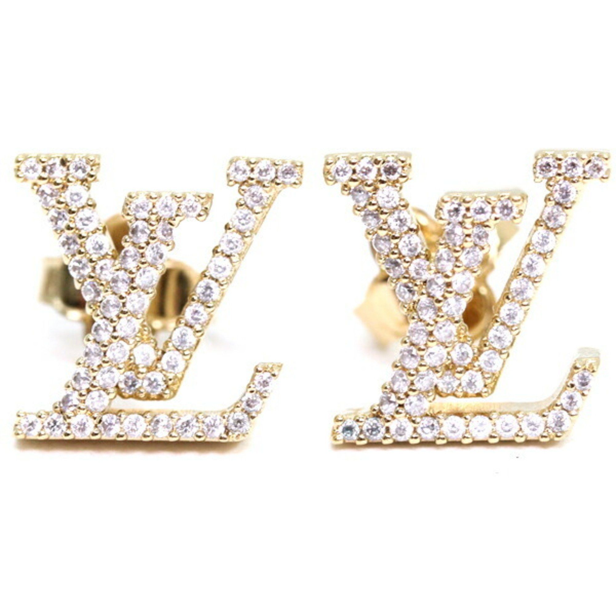 Louis Vuitton Louis Vuitton Earrings - LV Iconic Strass M00609 Gold Rhinestone Women's LOUIS VUITTON T5823 Size ONE SIZE - 1 Thumbnail