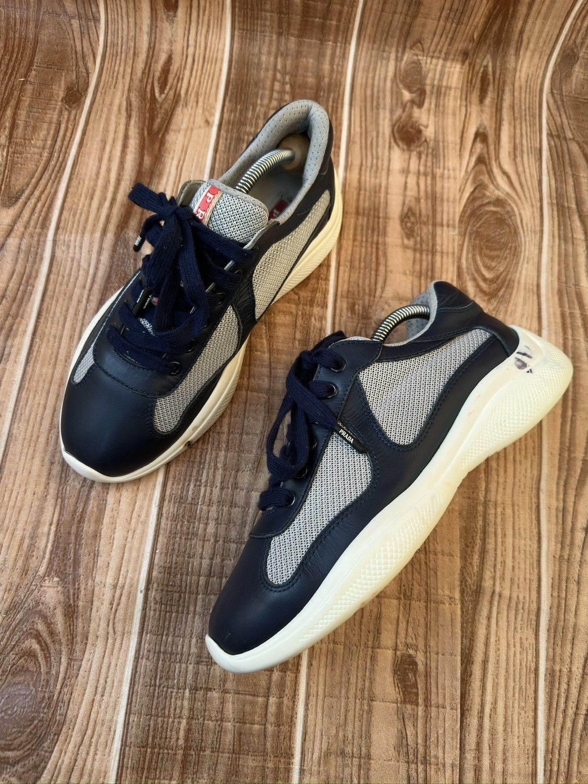 Prada Prada Americas Cup Blue Leather Low Top Sneaks Size US 6 / EU 39 - 13 Thumbnail