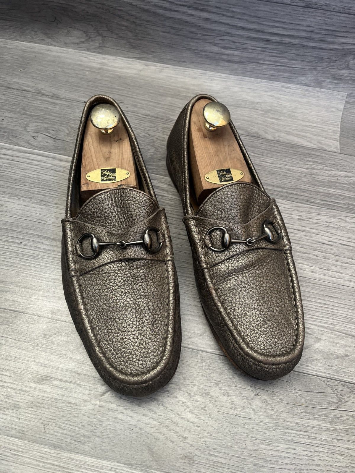 Gucci Gucci 1953 horsebit pebble grain metallic bronze loafers Size US 11 / EU 44 - 6 Thumbnail