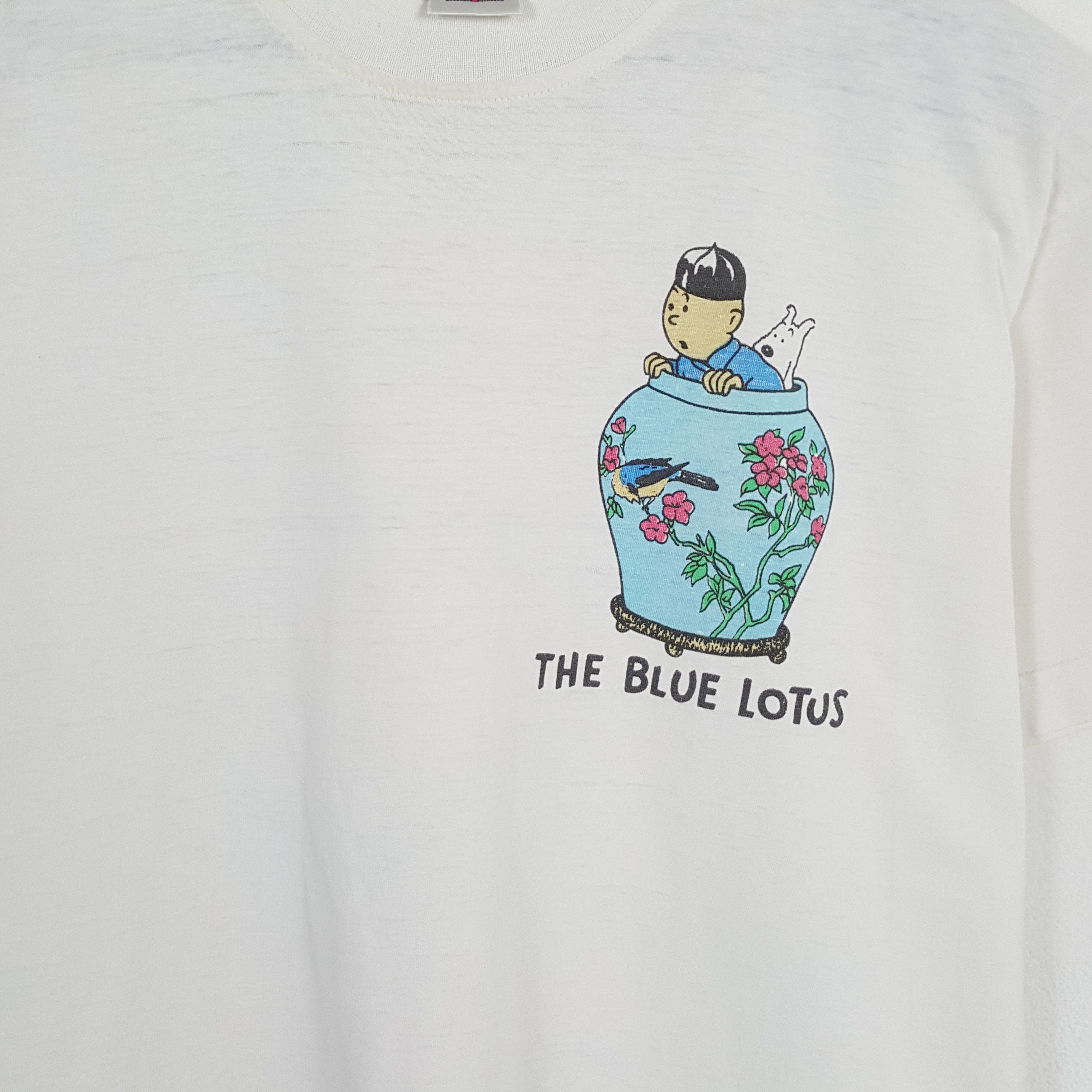 Vintage Tintin THE BLUE LOTUS Cartoon Tshirt Size US L / EU 52-54 / 3 - 4 Thumbnail