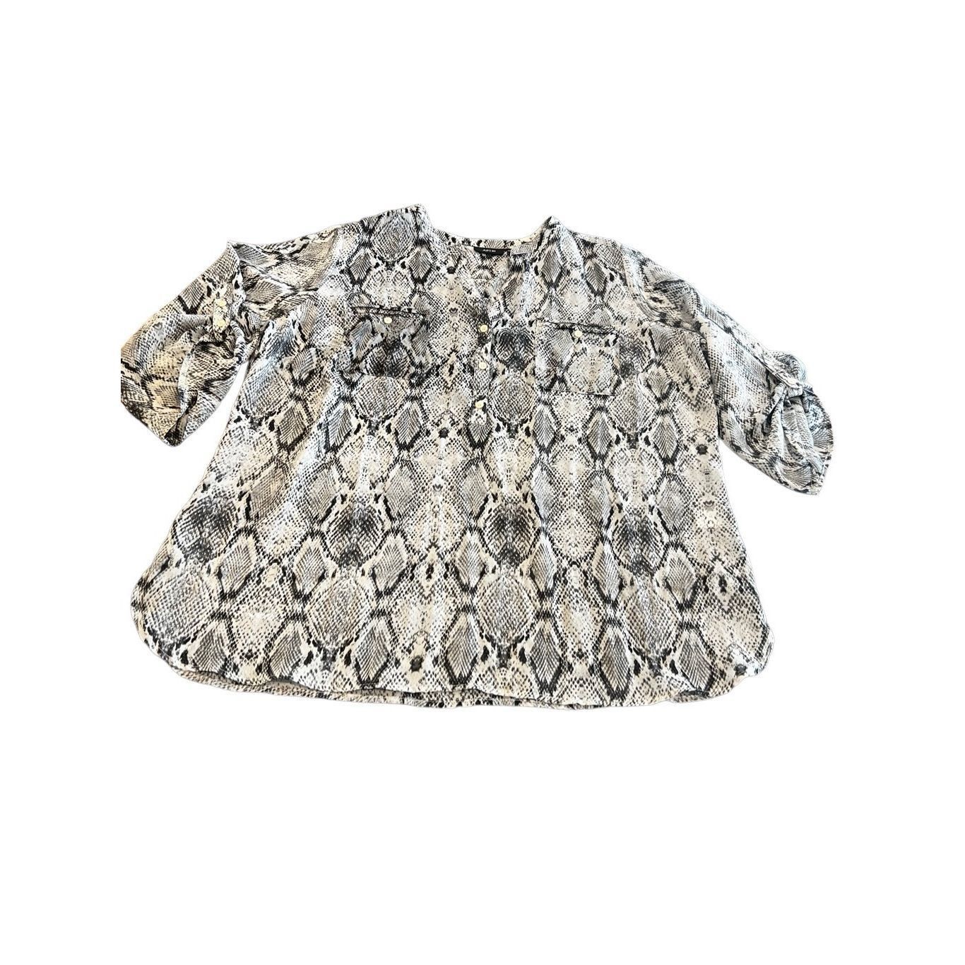 Apt. 9 Apt. 9 Animal Print Snakeskin Pattern Sheer Popover Roll Tab Size XXL / US 16-18 / IT 52-54 - 8 Thumbnail