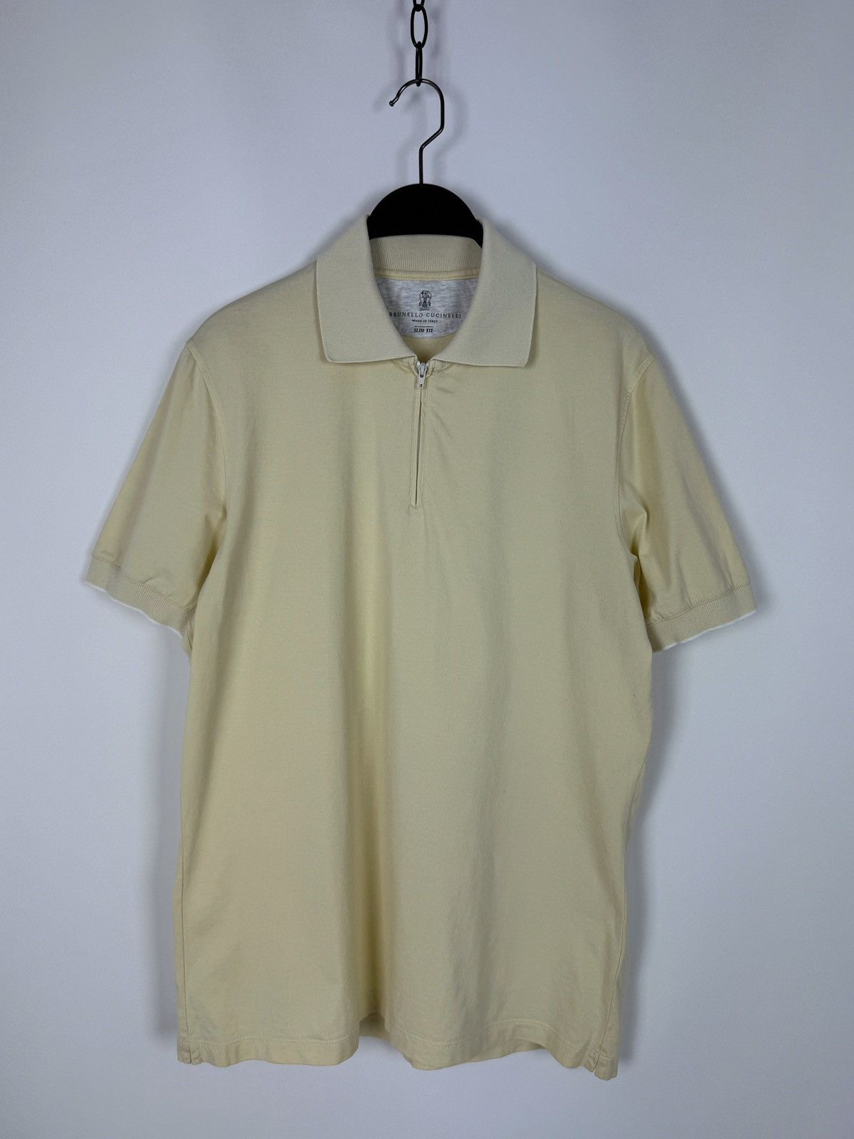 Brunello Cucinelli Brunello Cucinelli Cotton Light Yellow Zipper Polo T-Shirt Size US M / EU 48-50 / 2 - 1 Thumbnail