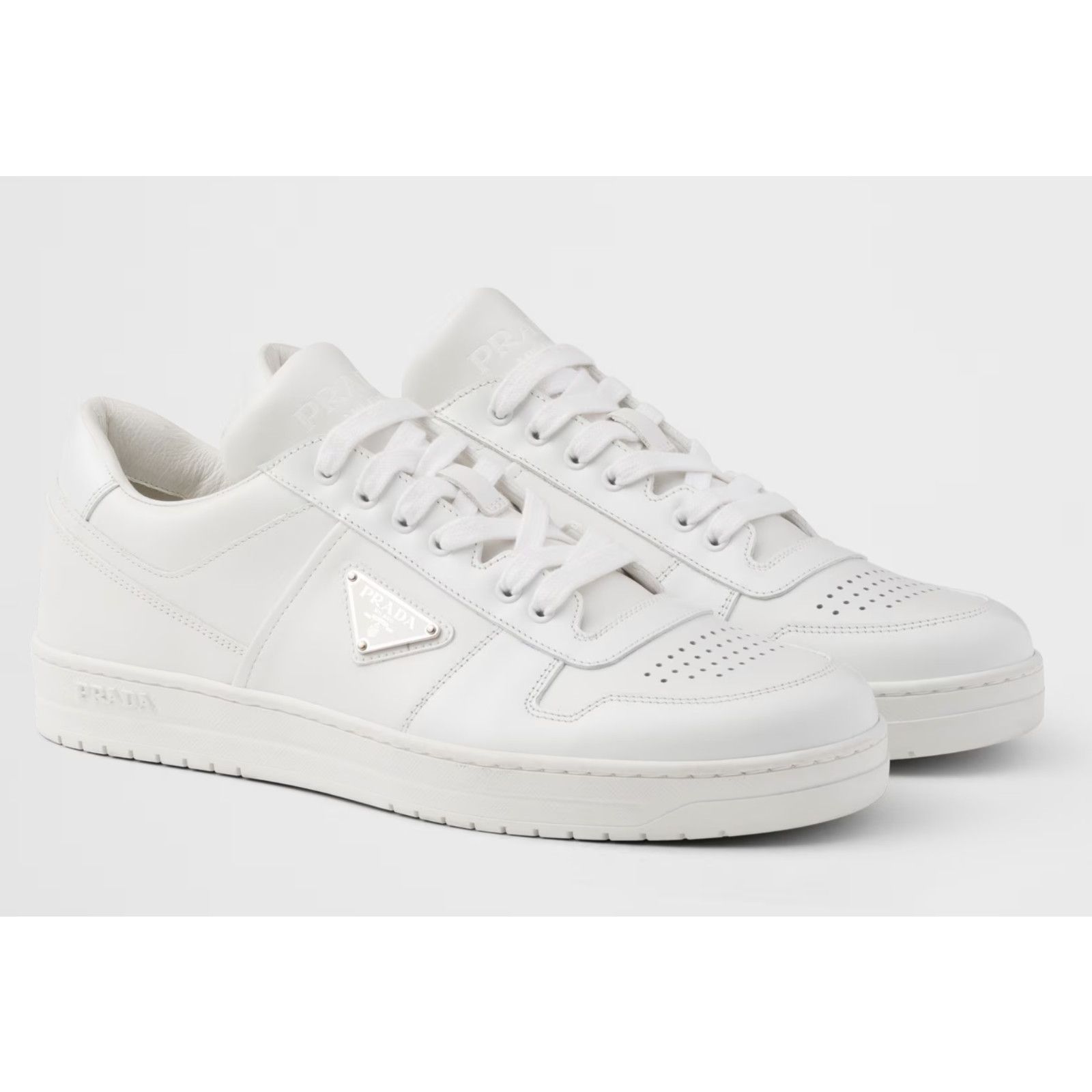 Prada Prada Downtown Leather White Logo Flat Low Top Sneaker 12 Size US 12 / EU 45 - 6 Thumbnail