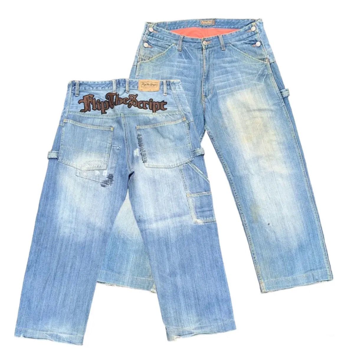 Vintage Flip The Script Denim Baggy Hip Hop Jeans Pants