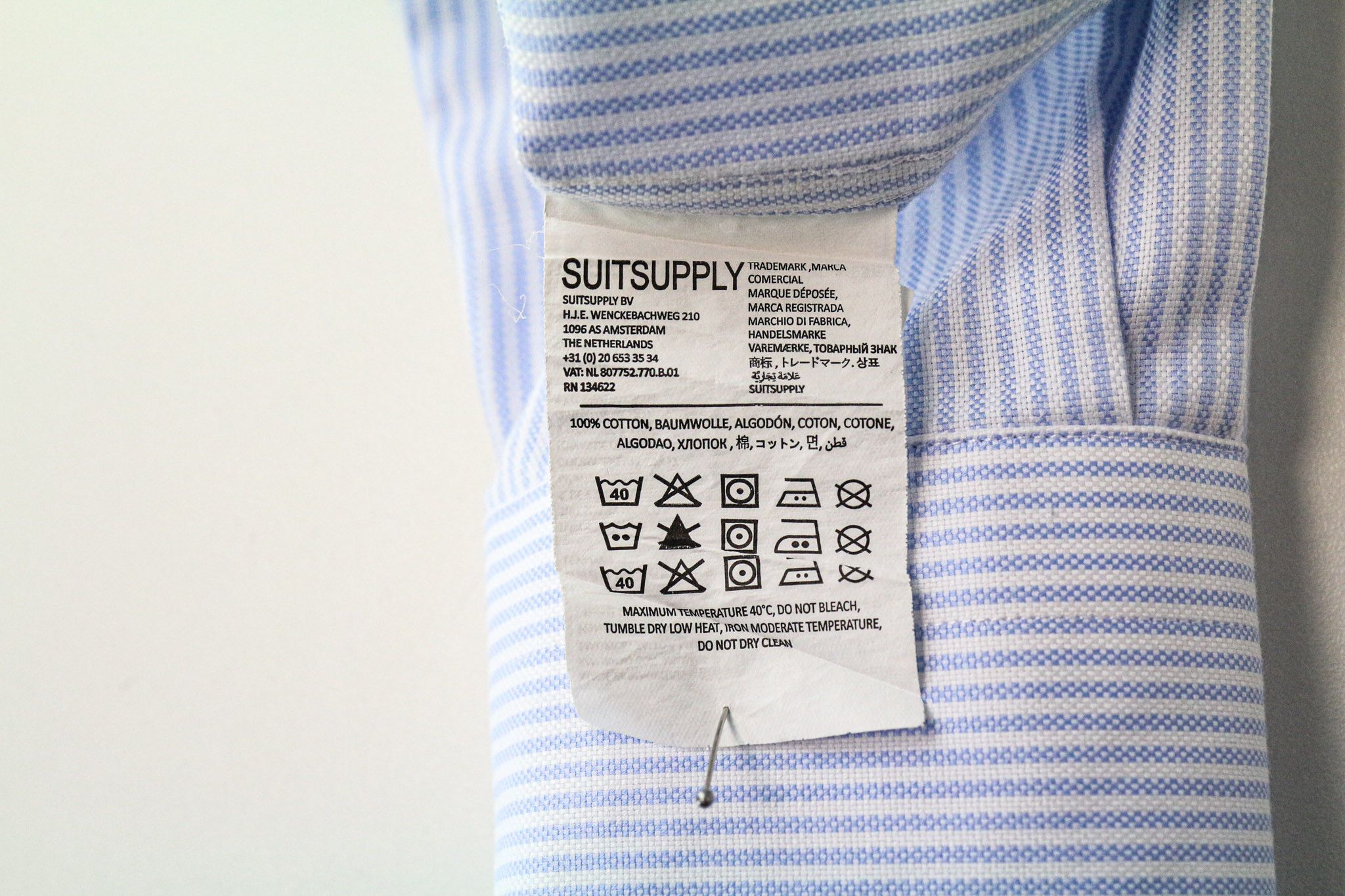 Suitsupply 37/14 1/2 Extra Slim Blue Cotton Stripes Shirt 76365 Size 38R - 6 Thumbnail