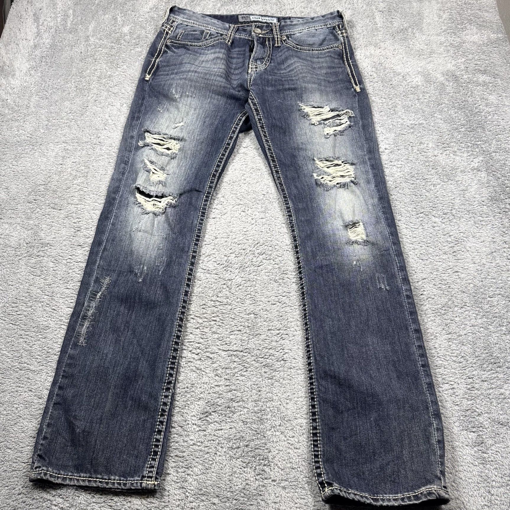 Vintage BKE Aiden Jeans Men 31x32 Straight Stack City Punk Grunge Distressed Y2K Whisker Blue Denim Regular 5-Pocket Mens Size US 31 - 2 Thumbnail