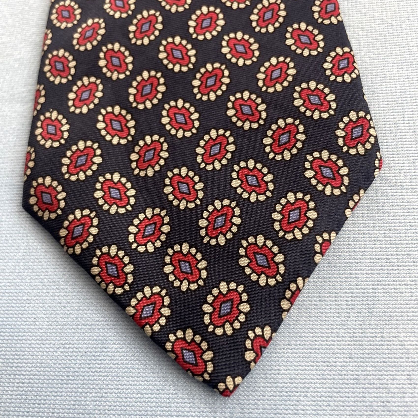 Vintage Robinson's Silk Tie Handmade Vtg Necktie Deco Geometry Micro Yellow Wide Classic 57"-60" Mens Vintage Tie Size ONE SIZE - 7 Thumbnail