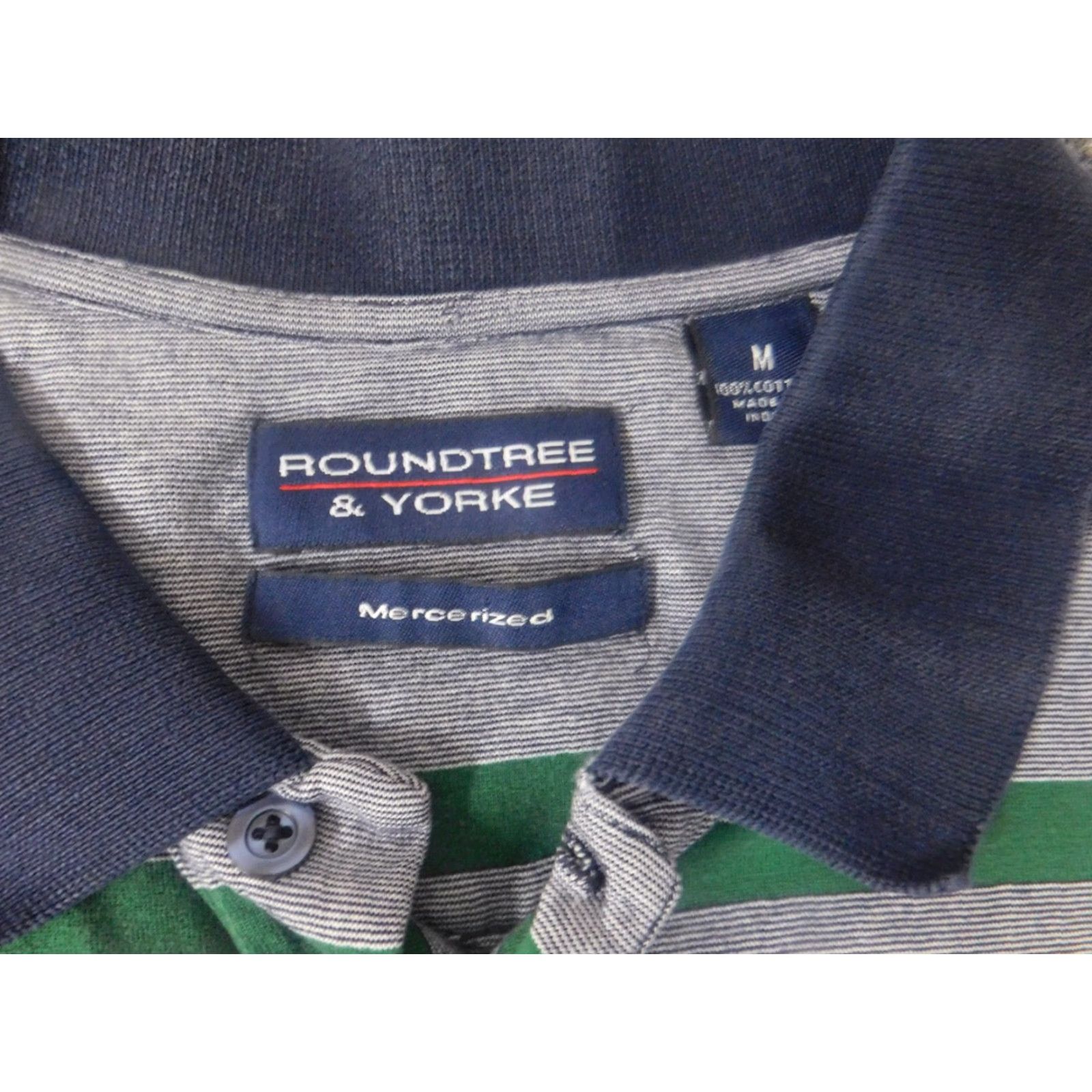 Roundtree & Yorke Roundtree & Yorke Polo Shirt Mens Medium Gray Striped Short Sleeve Golf Athletic Collared Button Knit Cotton Sportsman | Regular Fit | All Seasons Size US M / EU 48-50 / 2 - 7 Thumbnail