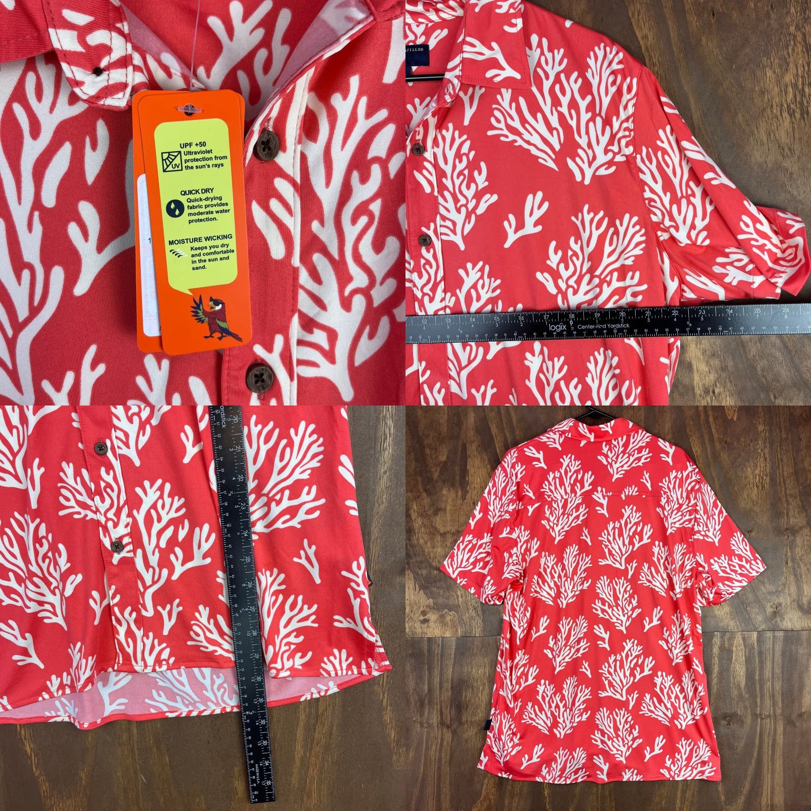 Vintage Margaritaville Mens Shirt Button-Down L Pink Deep Sea Coral Reef Pattern UPF +50 Short Sleeve Size US L / EU 52-54 / 3 - 8 Thumbnail