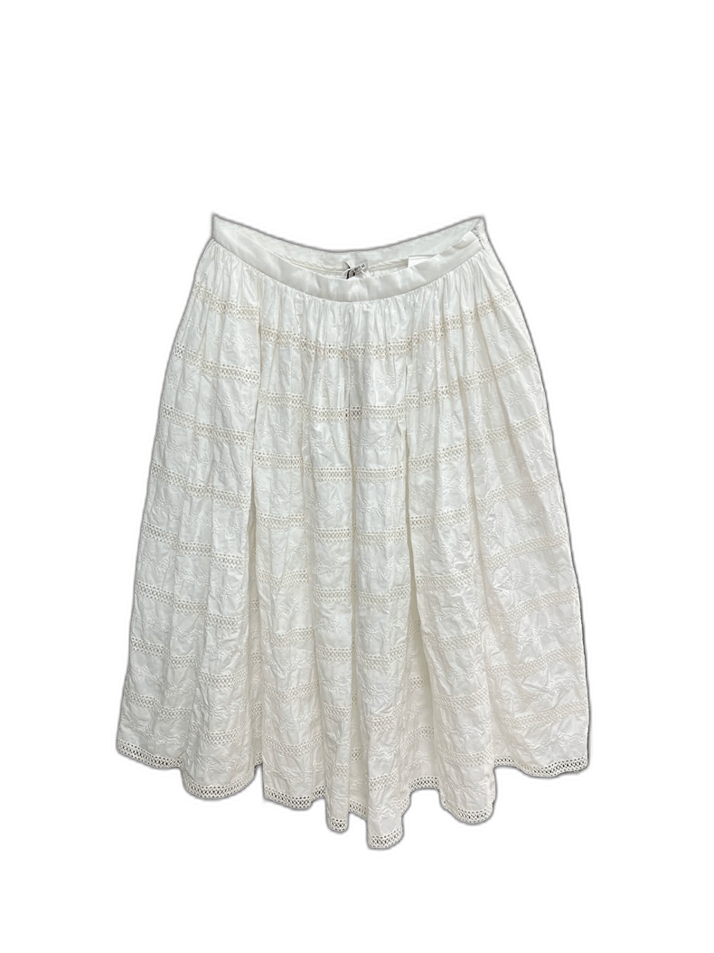 MiuMiu White Lace Pleated Skirt-yf