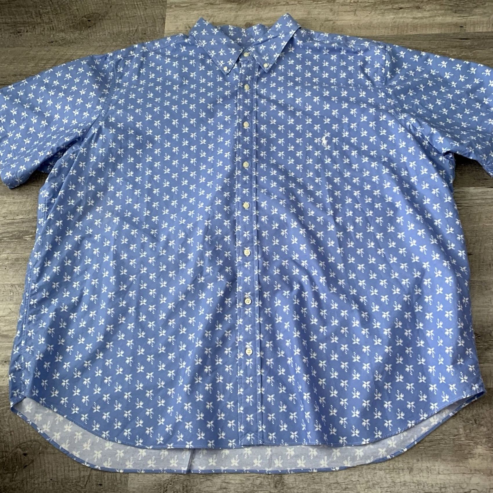 Ralph Lauren Ralph Lauren Big 3XB Blue Oxford Shirt Mens Short Sleeve Palm Tree Print Pony Classic 90s Preppy Casual Button-Up Cotton Size US XXL / EU 58 / 5 - 3 Thumbnail
