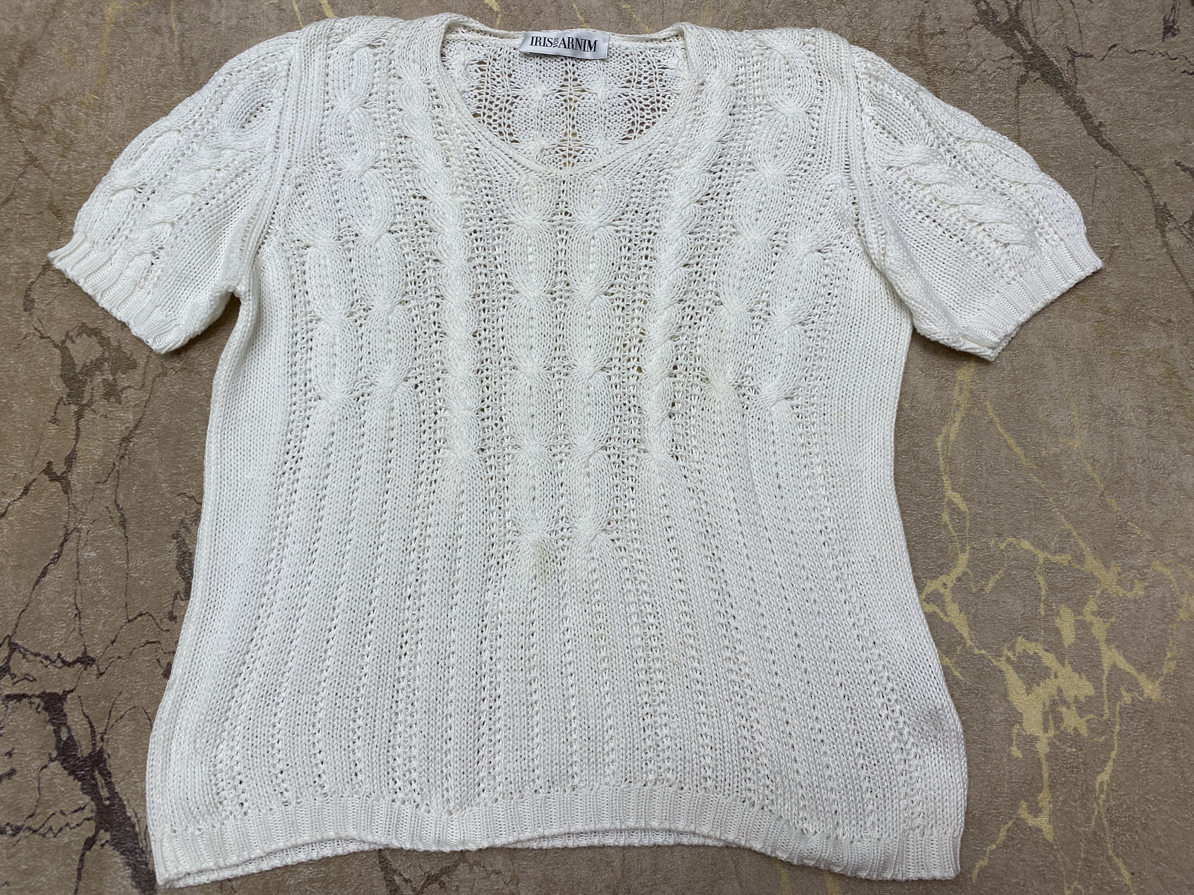 image of Iris Von Arnim Cable Knit Summer Blouse Shirt Tee Size L in White, Women's