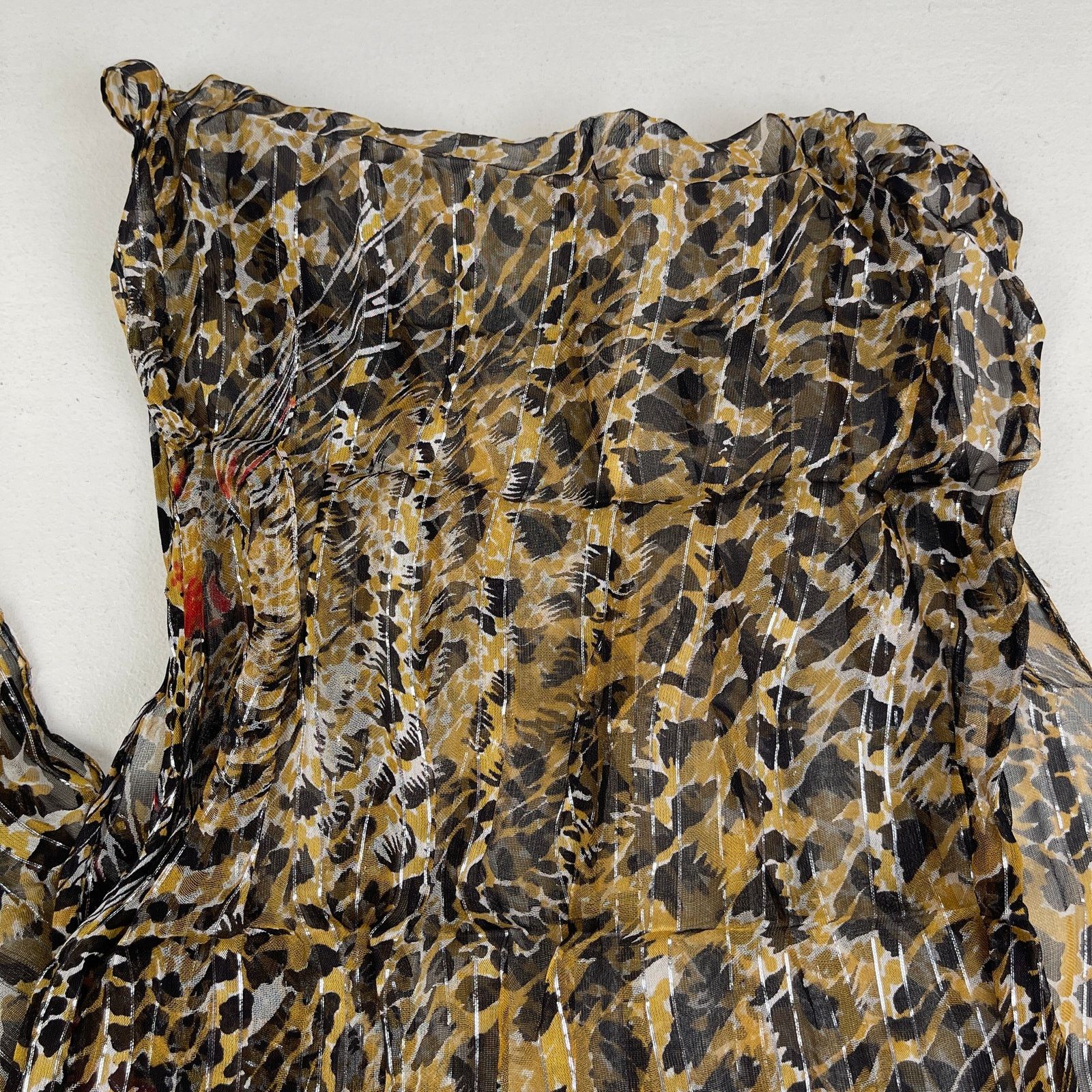 Vintage VTG Leopard Print Sheer Scarf Striped Silver Brown Black Red Size ONE SIZE - 18 Thumbnail