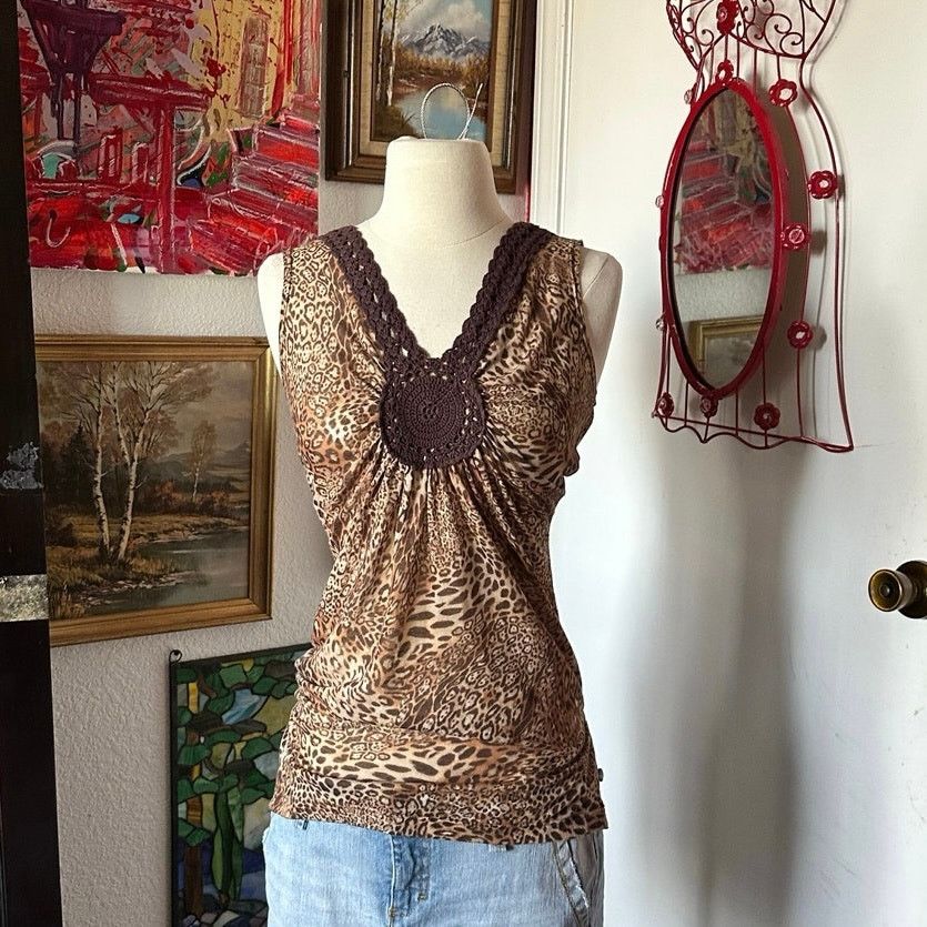 Other no brand cheetah print brown knit tank top Size M / US 6-8 / IT 42-44 - 1 Thumbnail