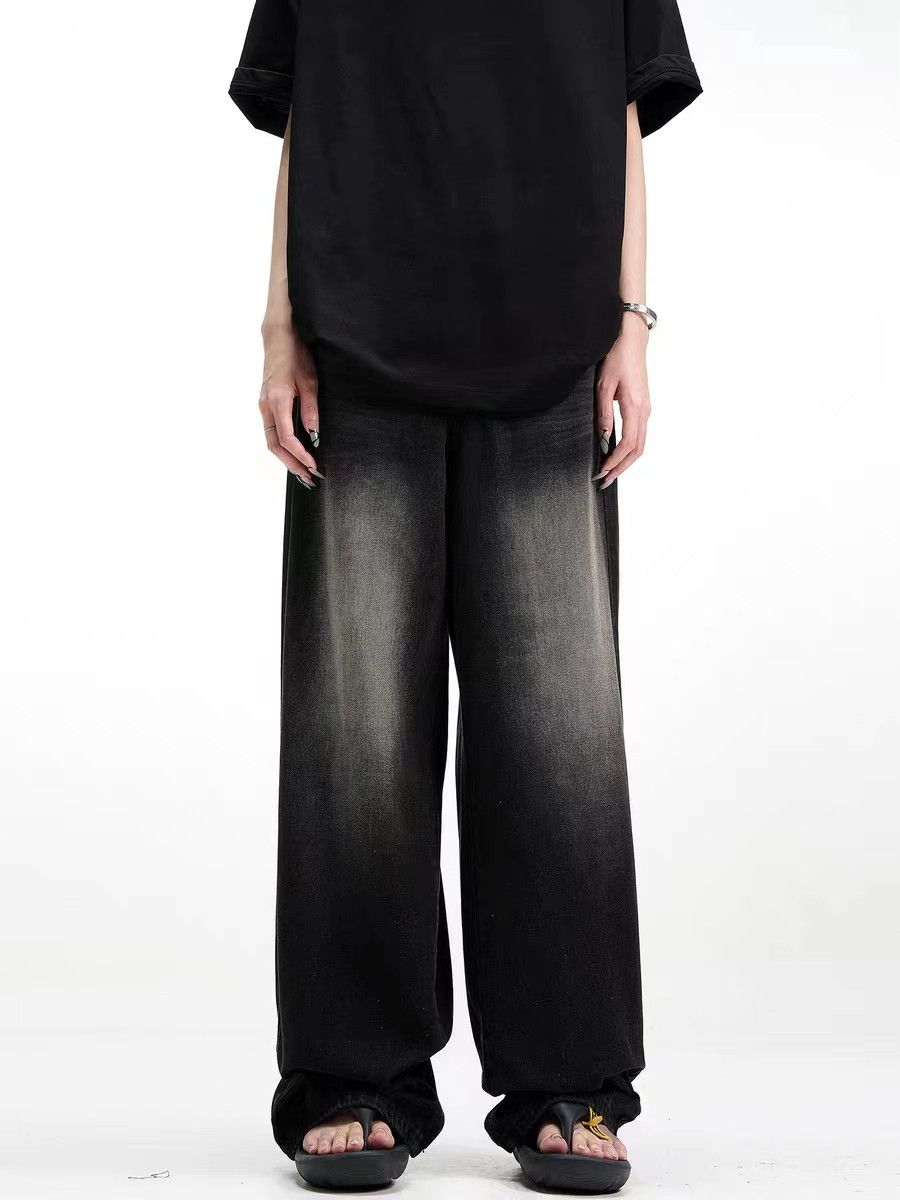 Retro high street washed distressed wide leg jeans