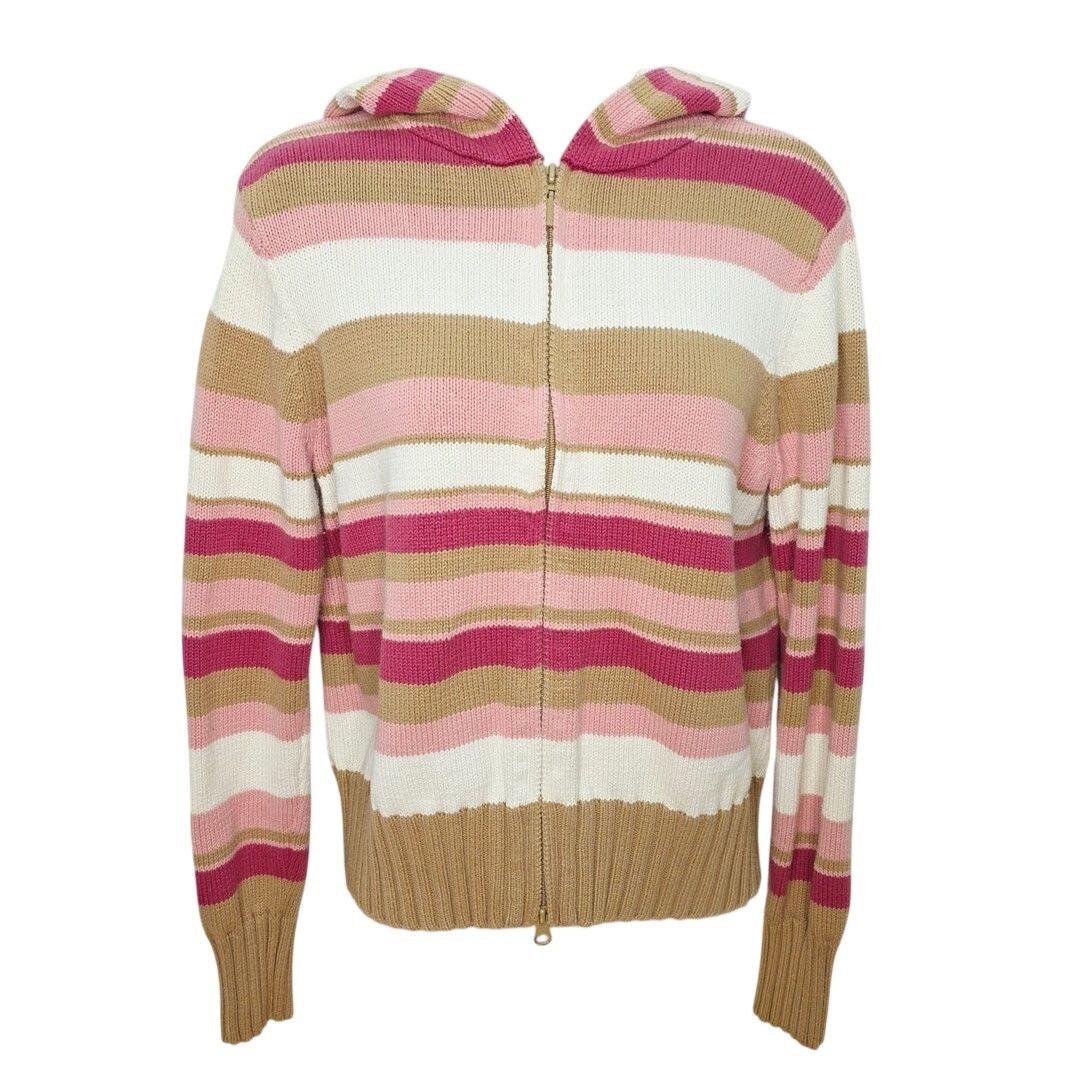 Other Vintage 90's Pink & Tan Striped Hooded Zipper Front Sweater Size M / US 6-8 / IT 42-44 - 1 Thumbnail
