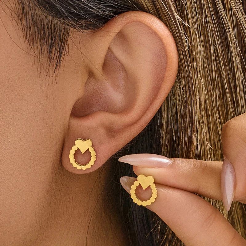 Jewelry Round Love Heart Mini Stud Earrings Charm Earring Gift Size ONE SIZE - 2 Thumbnail