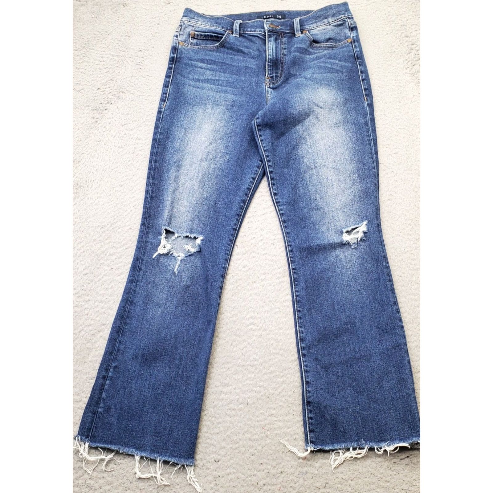 Vintage LEVEL 99 Womens Bootcut Jeans 28 Blue Denim Ripped High Rise Frayed Hem DC2E08 Jeans Womens Size 28 Blue Denim Distressed 5-Pocket Regular Mens Girls Size 28" / US 6 / IT 42 - 2 Thumbnail