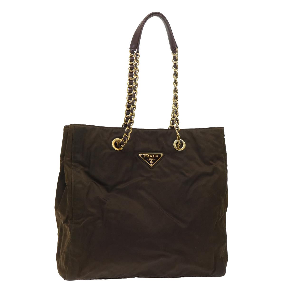 image of Prada Chain Shoulder Bag Nylon Brown Auth Bs7771, Women's