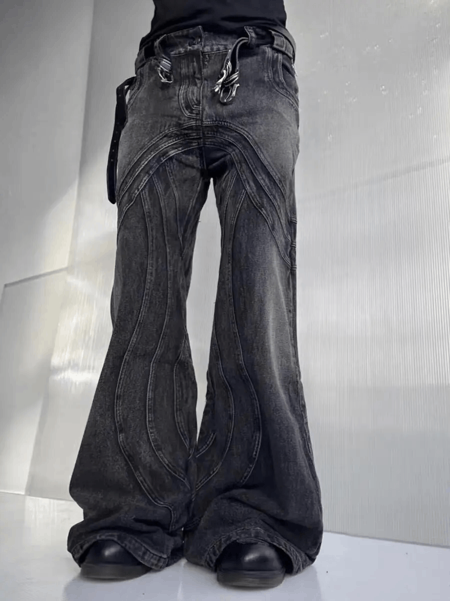Japanese Brand × Jean Heavyweight Wave Ripple Aged Washed Micro Flare Jeans Size US 32 / EU 48 - 1 Thumbnail