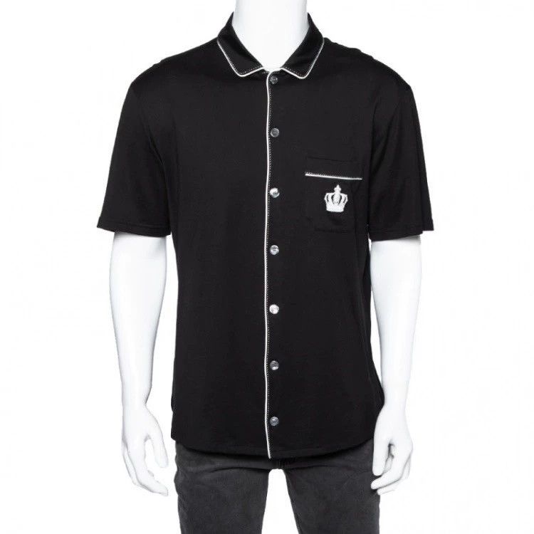 Dolce & Gabbana DG Slim Fit Black White Crown Embroidered SS Shirt 39 Size US M / EU 48-50 / 2 - 9 Thumbnail