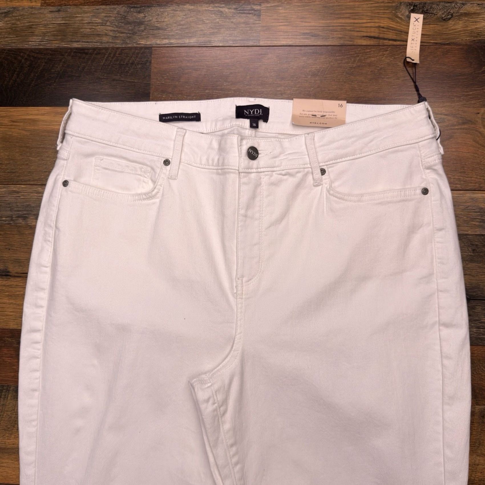 NYDJ NYDJ Marilyn Straight Jeans 16 White Stretch Lift Tuck New Jeans Women Regular White Side Logo 5-Pocket Modern 31in Inseam NYDJ Marilyn Size 38" / US 16 / IT 52 - 3 Thumbnail