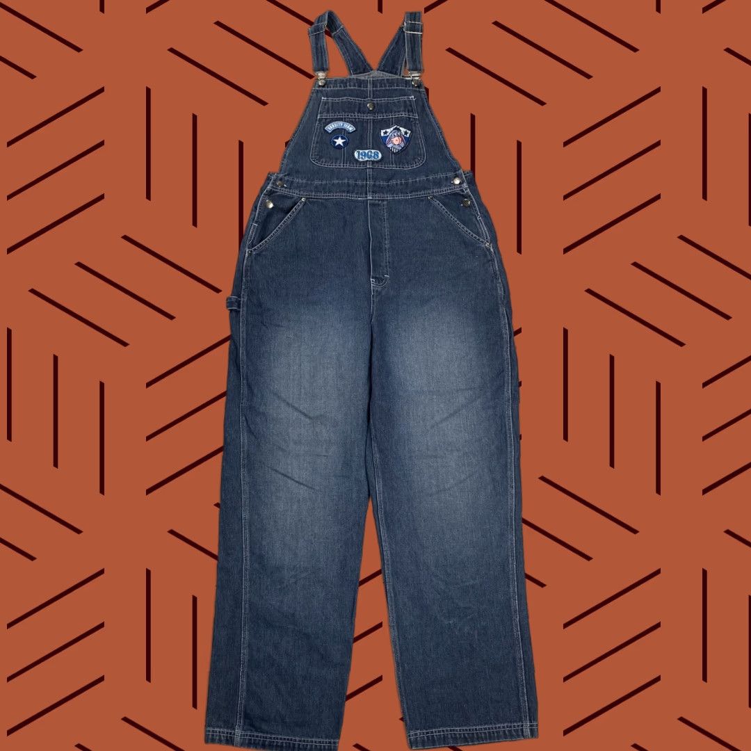 Disney VINTAGE Disney Eeyore Denim Overalls Womens Large Dark Wash Patched Classic 90s Size 36" / US 14 / IT 50 - 1 Thumbnail