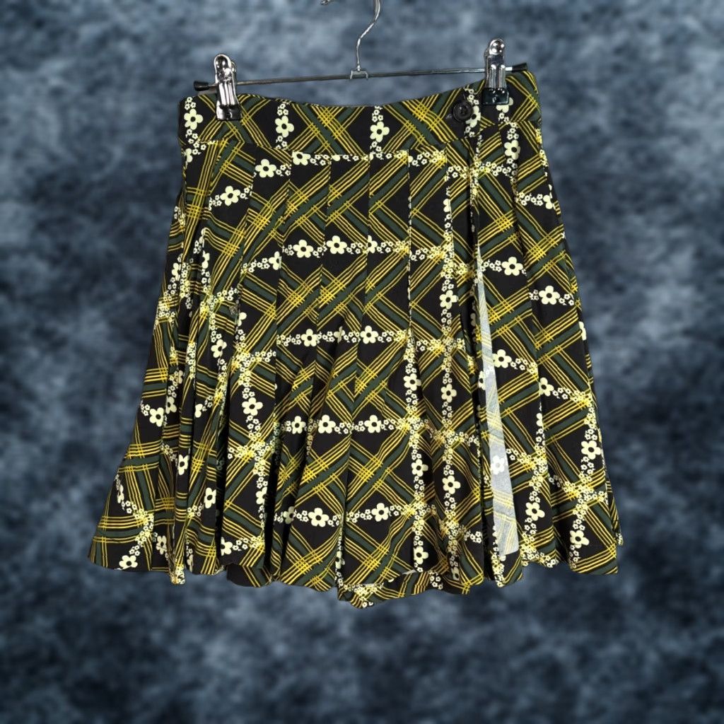 Urban Outfitters VINTAGE Urban Outfitters Womens Small Pleated Skirt Black & Yellow Floral Plaid Viscose Size 28" / US 6 / IT 42 - 1 Thumbnail