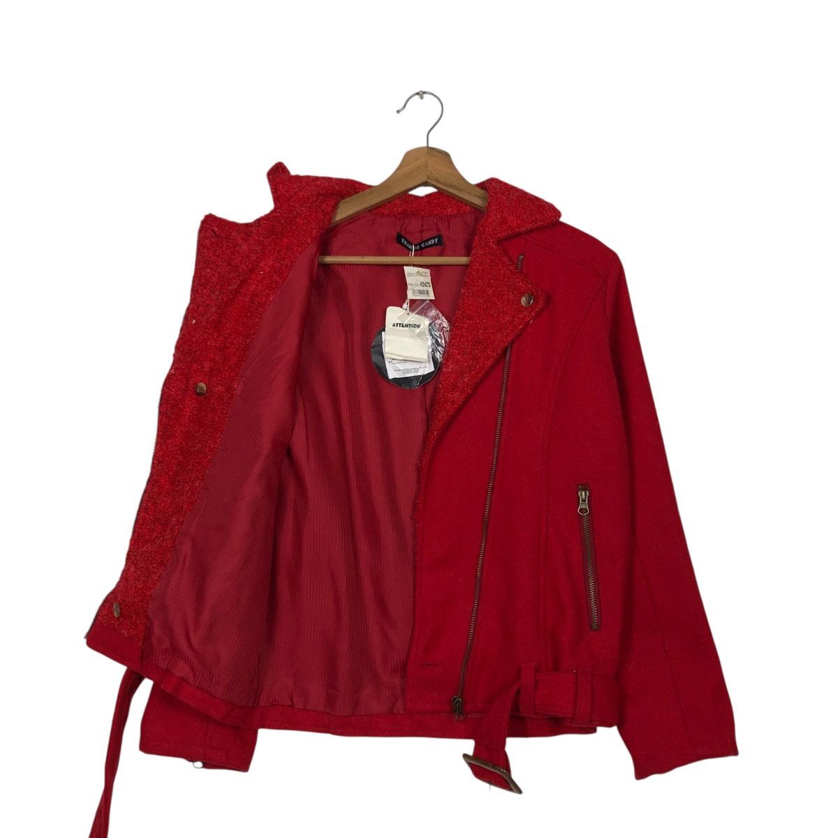 Japanese Brand Frantic Candy Red Wool Moto Jacket with Belt Issey Miyake Size M / US 6-8 / IT 42-44 - 12 Thumbnail