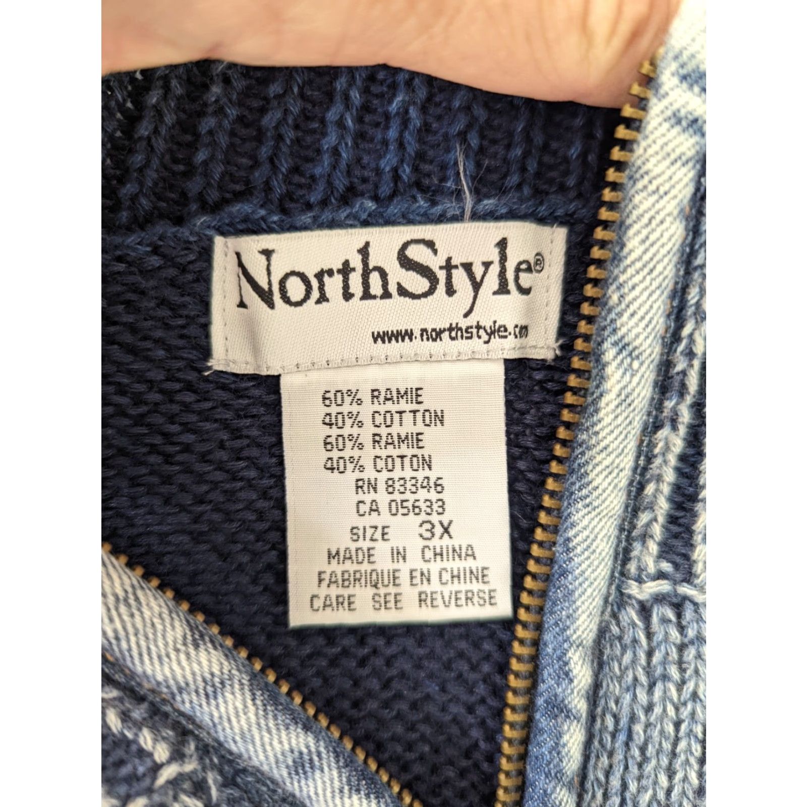 Denime VINTAGE Women's 90s Mock Neck 1/4 Zip Pullover Sweater Blue Denim Pocket 3XL S10 Size XXL / US 16-18 / IT 52-54 - 4 Thumbnail