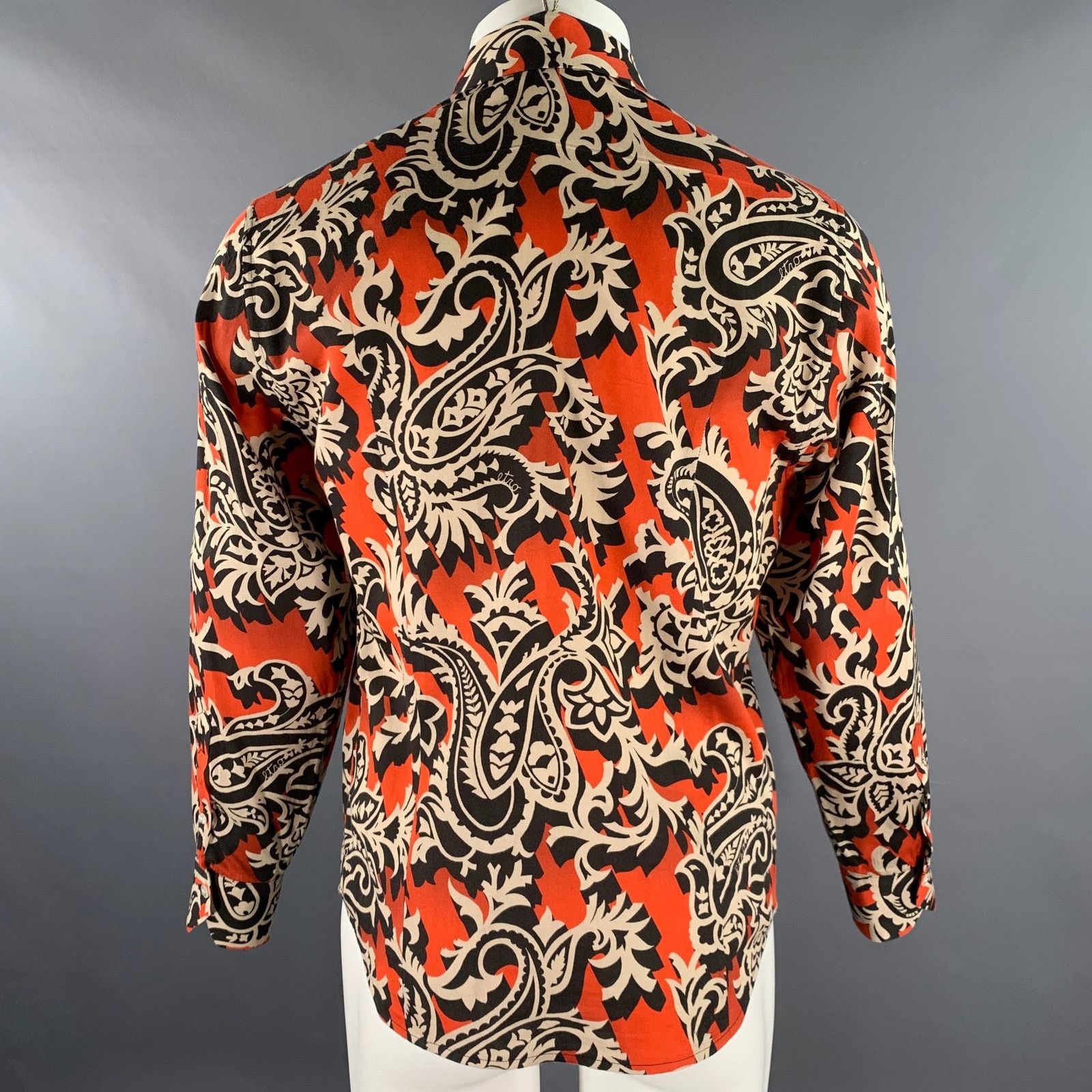 Etro Size M Orange Black Khaki Abstract Floral Long Sleeve Shirt Size US M / EU 48-50 / 2 - 4 Thumbnail