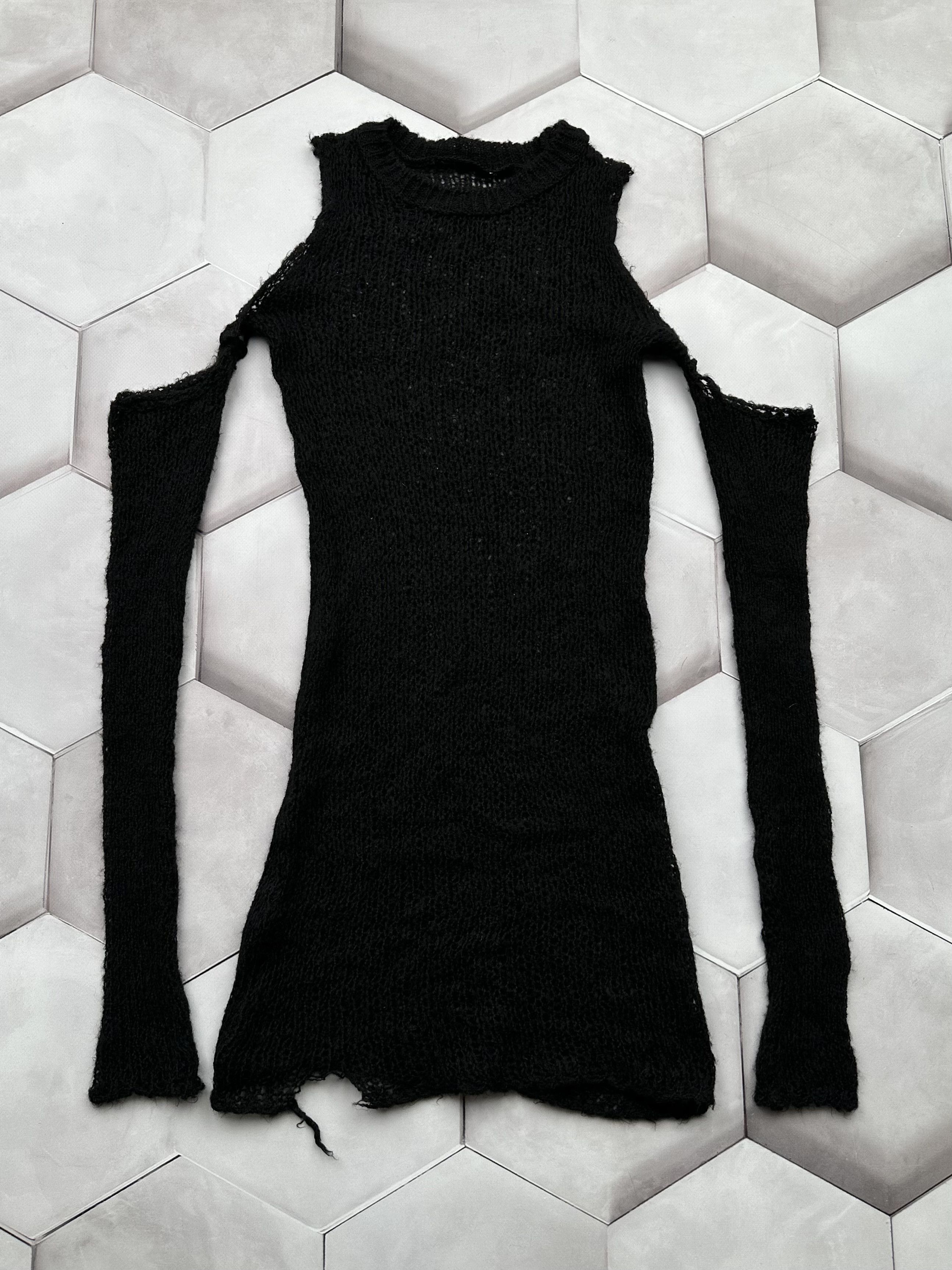 image of Vintage Amazing Knit Mesh Mini Dress With Sleeve in Black, Women's (Size XS)