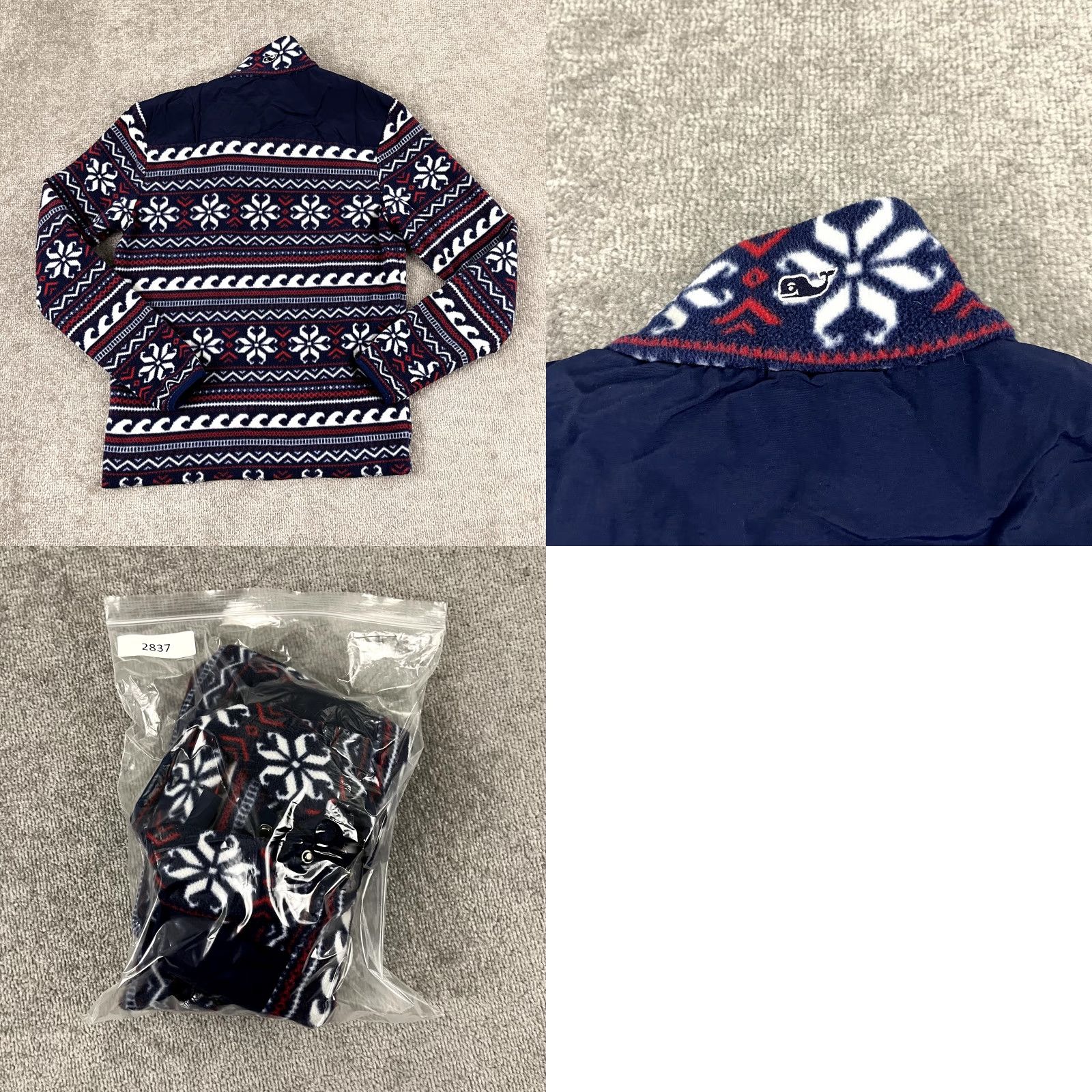 Vineyard Vines VINEYARD VINES Sweater Women XS Blue White Fleece Fair Isle Nordic Snap Pullover Size XS / US 0-2 / IT 36-38 - 8 Thumbnail