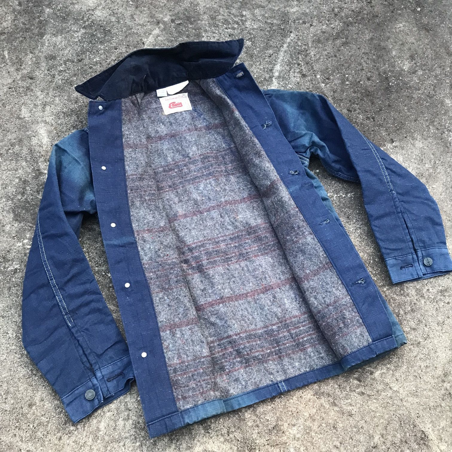 Edwin × Vintage Vintage 80s Edwin denim chore jacket inner blanket sunfaded Size US S / EU 44-46 / 1 - 7 Thumbnail