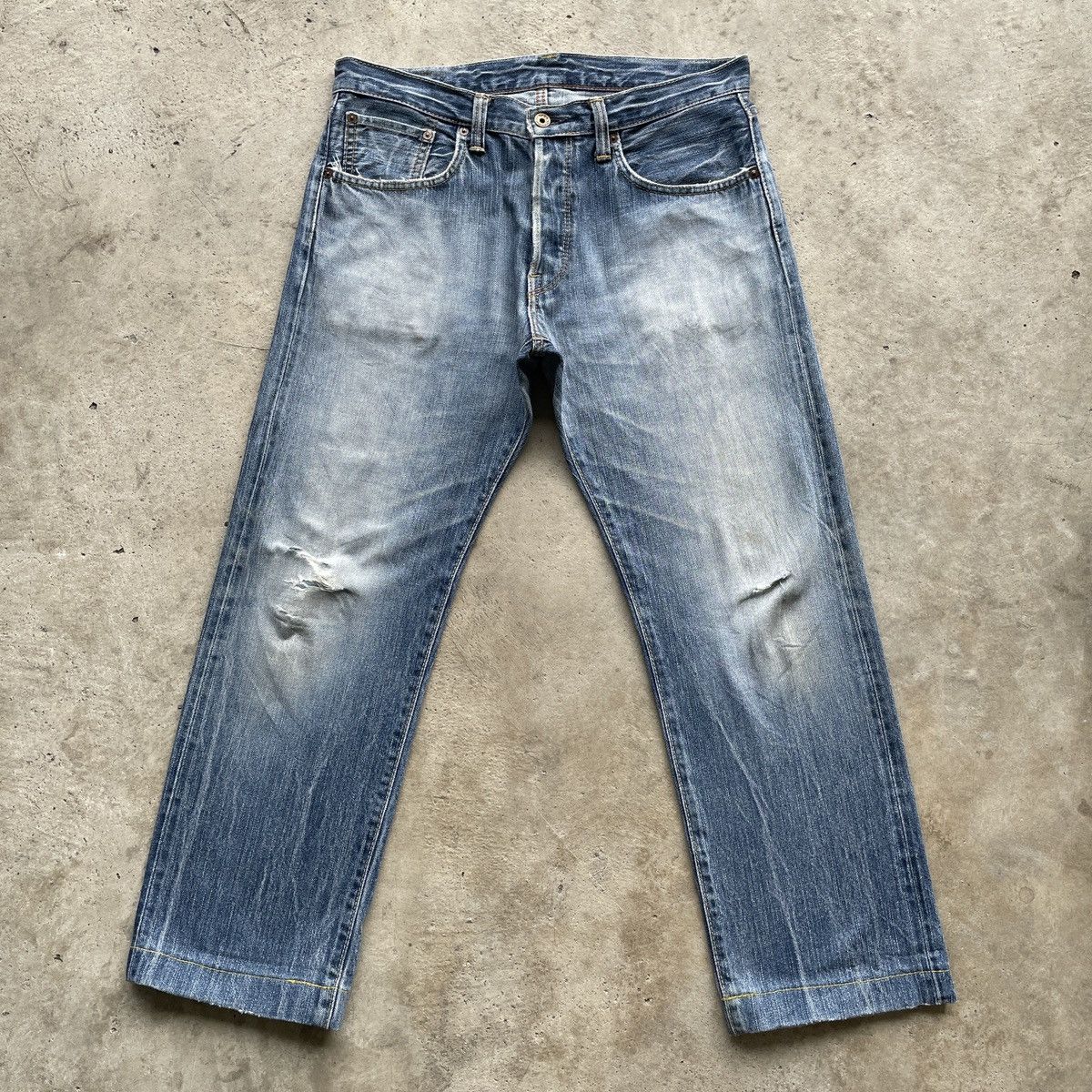 Edwin × Jean × Vintage Vintage Faded Edwin 505 Orange Tag Jeans Pants Distressed Size US 34 / EU 50 - 1 Thumbnail